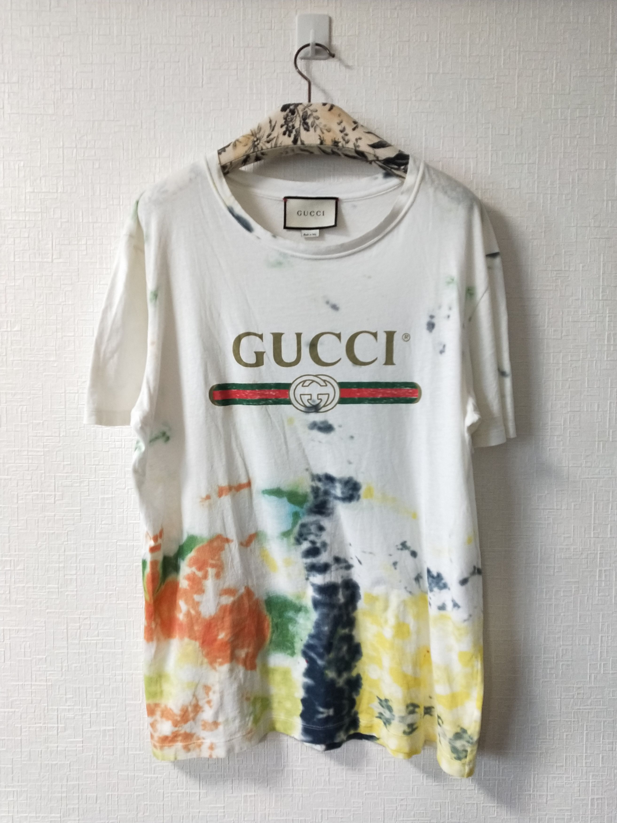 image of Gucci Tie Dye Logo Tee in White, Men's (Size XL)