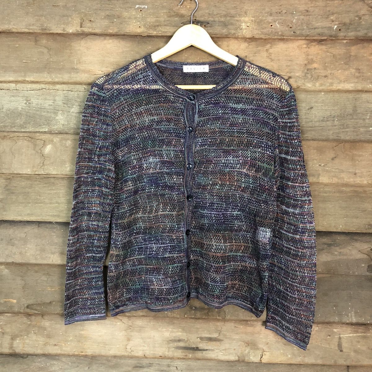 Homespun Knitwear × Japanese Brand Rogica mesh net crochet Purple sexy cardigan Knitwear #c680 Size US M / EU 48-50 / 2 - 3 Thumbnail
