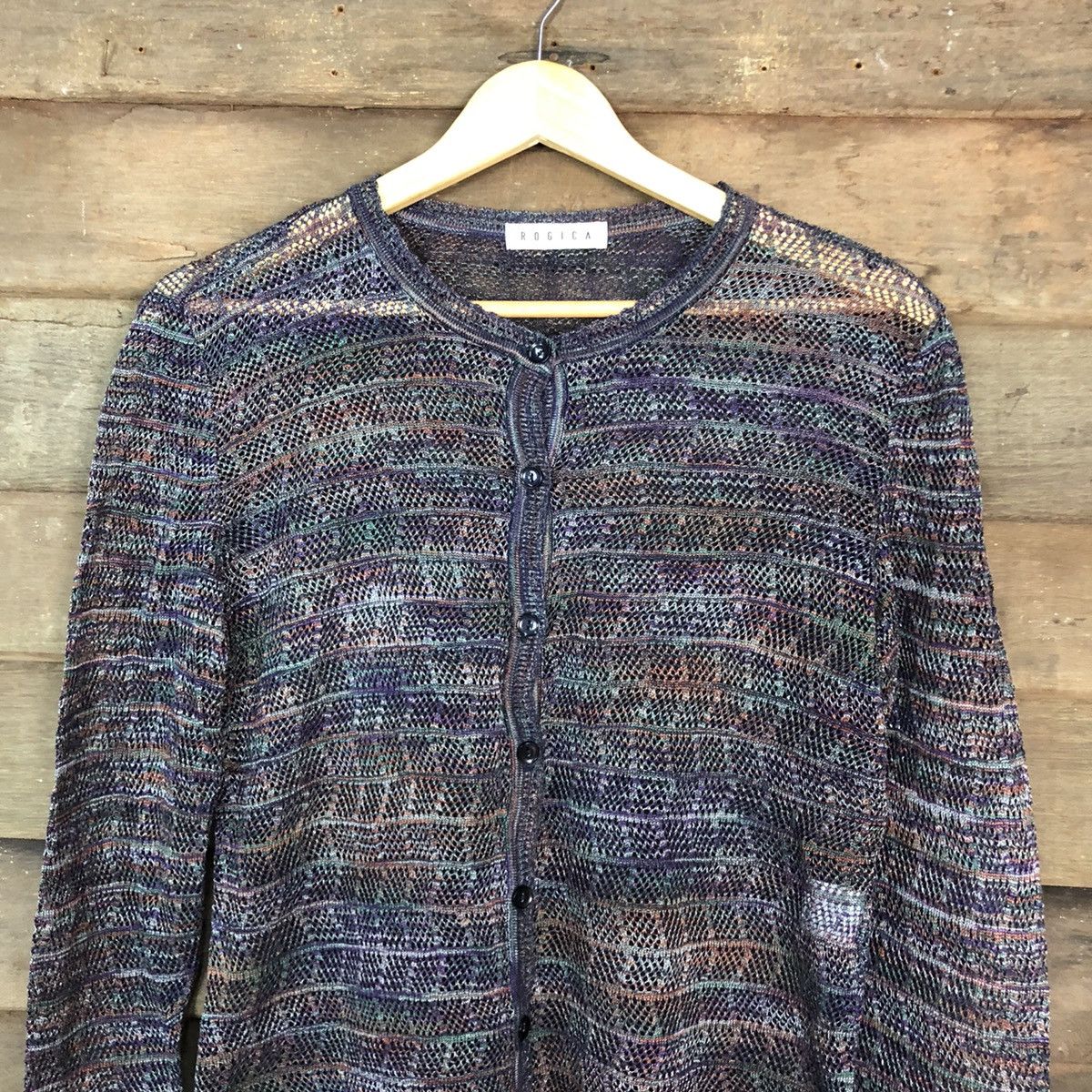 Homespun Knitwear × Japanese Brand Rogica mesh net crochet Purple sexy cardigan Knitwear #c680 Size US M / EU 48-50 / 2 - 8 Thumbnail