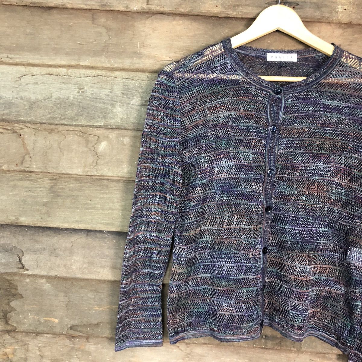 Homespun Knitwear × Japanese Brand Rogica mesh net crochet Purple sexy cardigan Knitwear #c680 Size US M / EU 48-50 / 2 - 7 Thumbnail