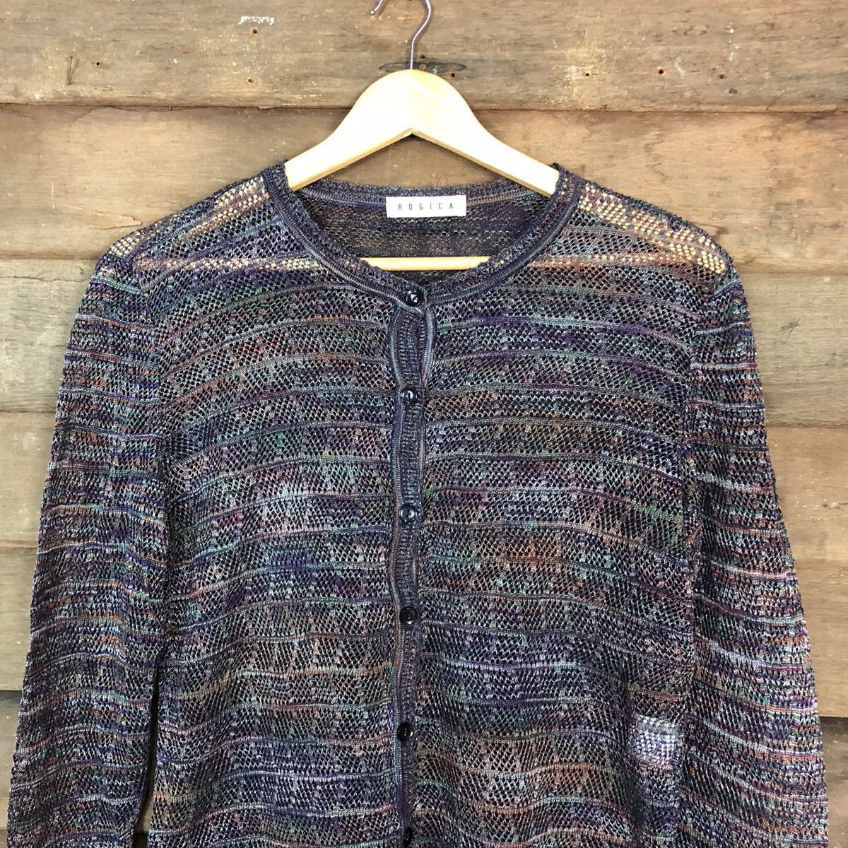 Homespun Knitwear × Japanese Brand Rogica mesh net crochet Purple sexy cardigan Knitwear #c680 Size US M / EU 48-50 / 2 - 2 Thumbnail
