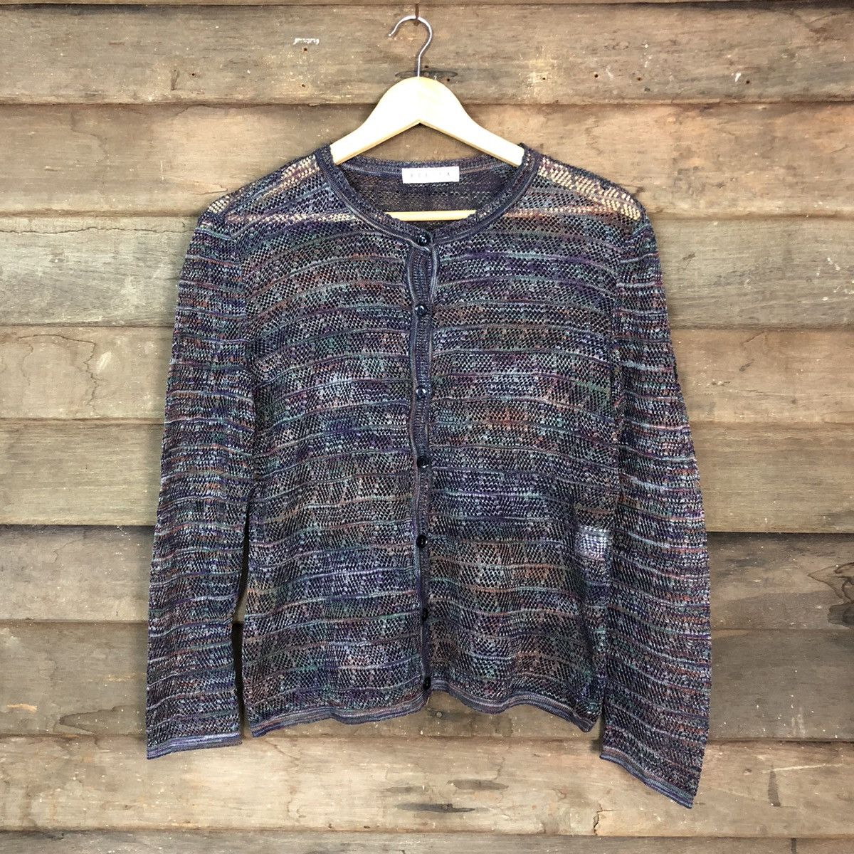 Homespun Knitwear × Japanese Brand Rogica mesh net crochet Purple sexy cardigan Knitwear #c680 Size US M / EU 48-50 / 2 - 1 Thumbnail