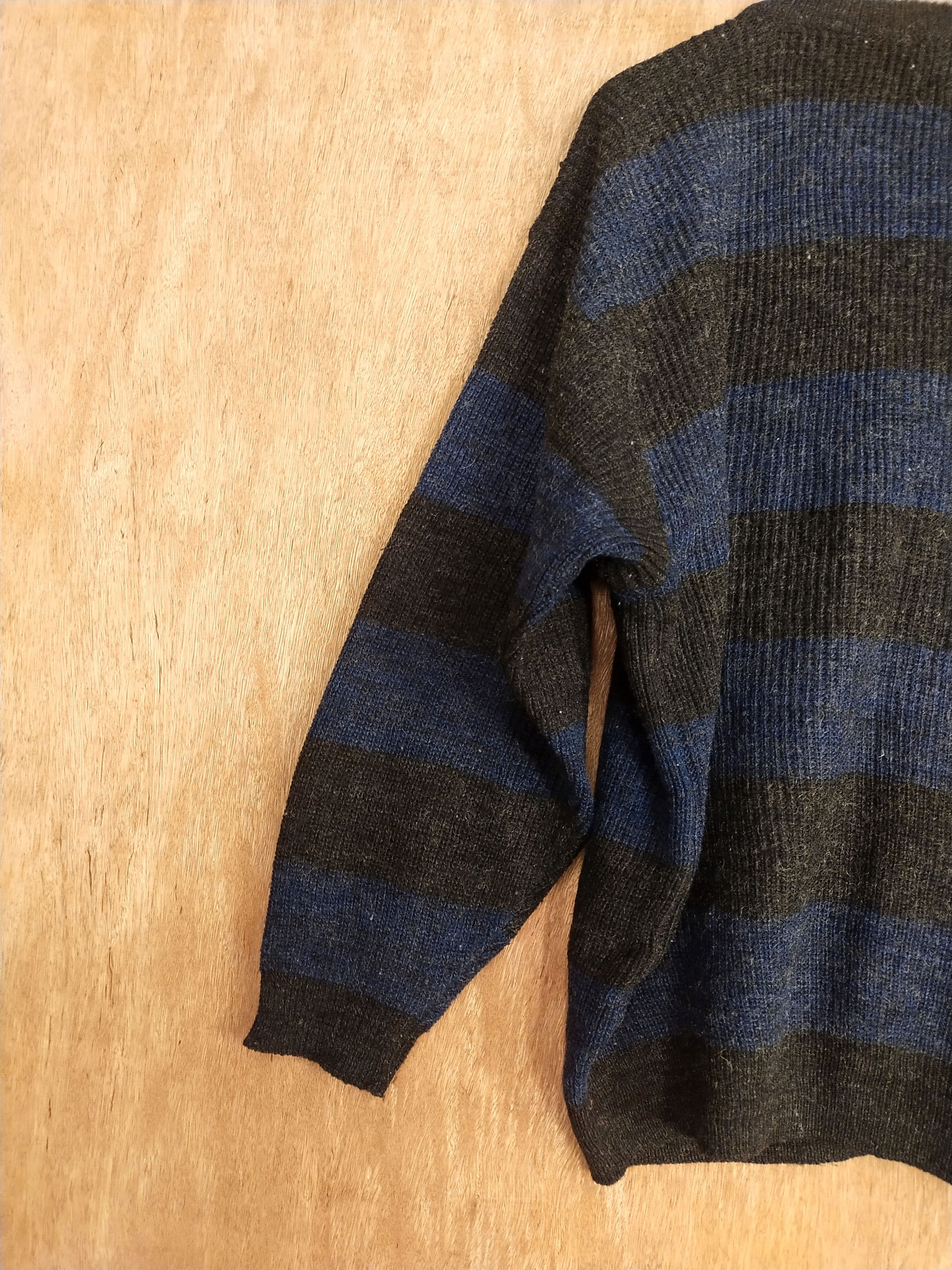 Japanese Brand DL Jez-It black blue stripe cardigan knitwear #S059 Size US M / EU 48-50 / 2 - 11 Thumbnail