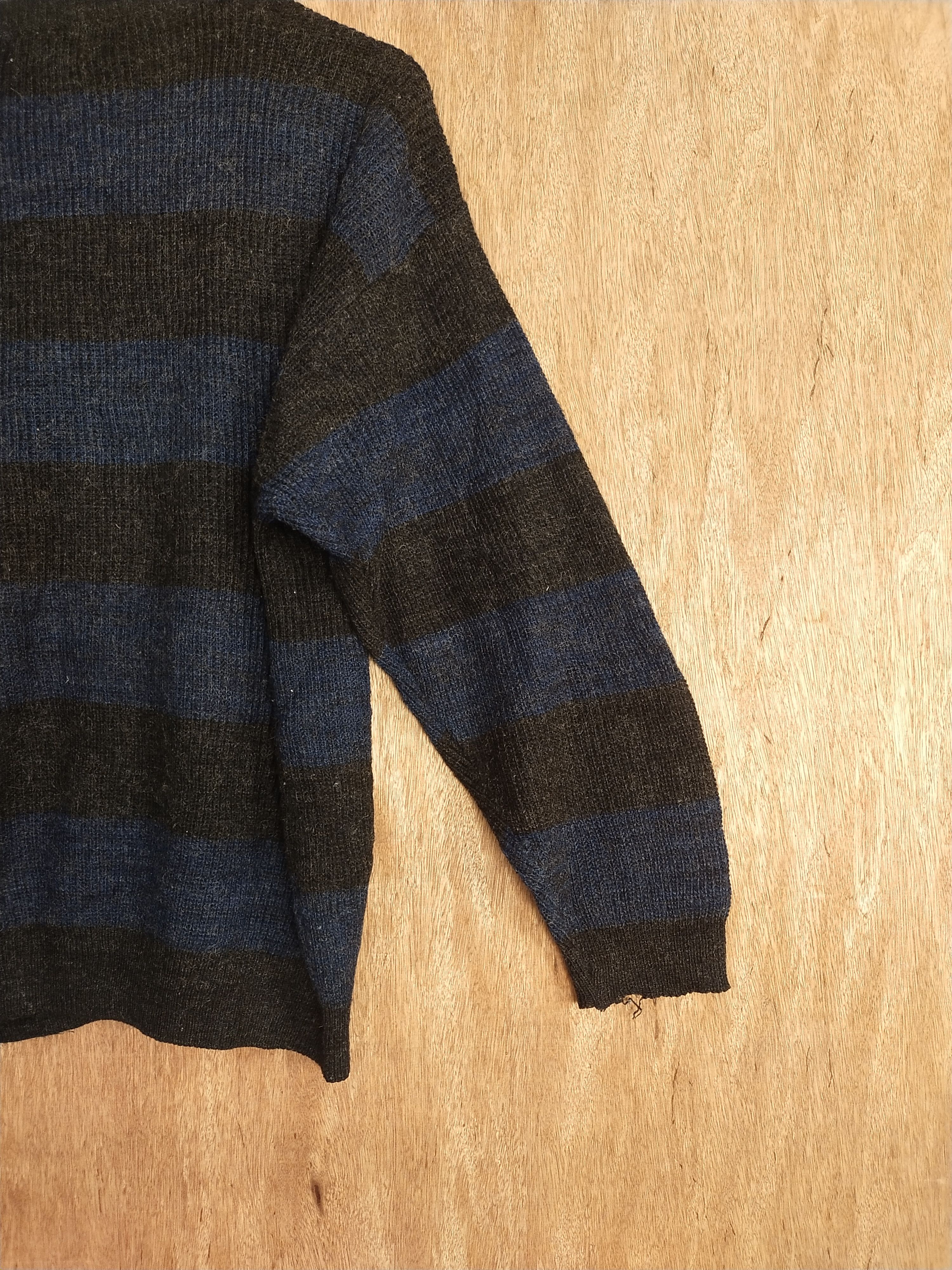 Japanese Brand DL Jez-It black blue stripe cardigan knitwear #S059 Size US M / EU 48-50 / 2 - 12 Thumbnail