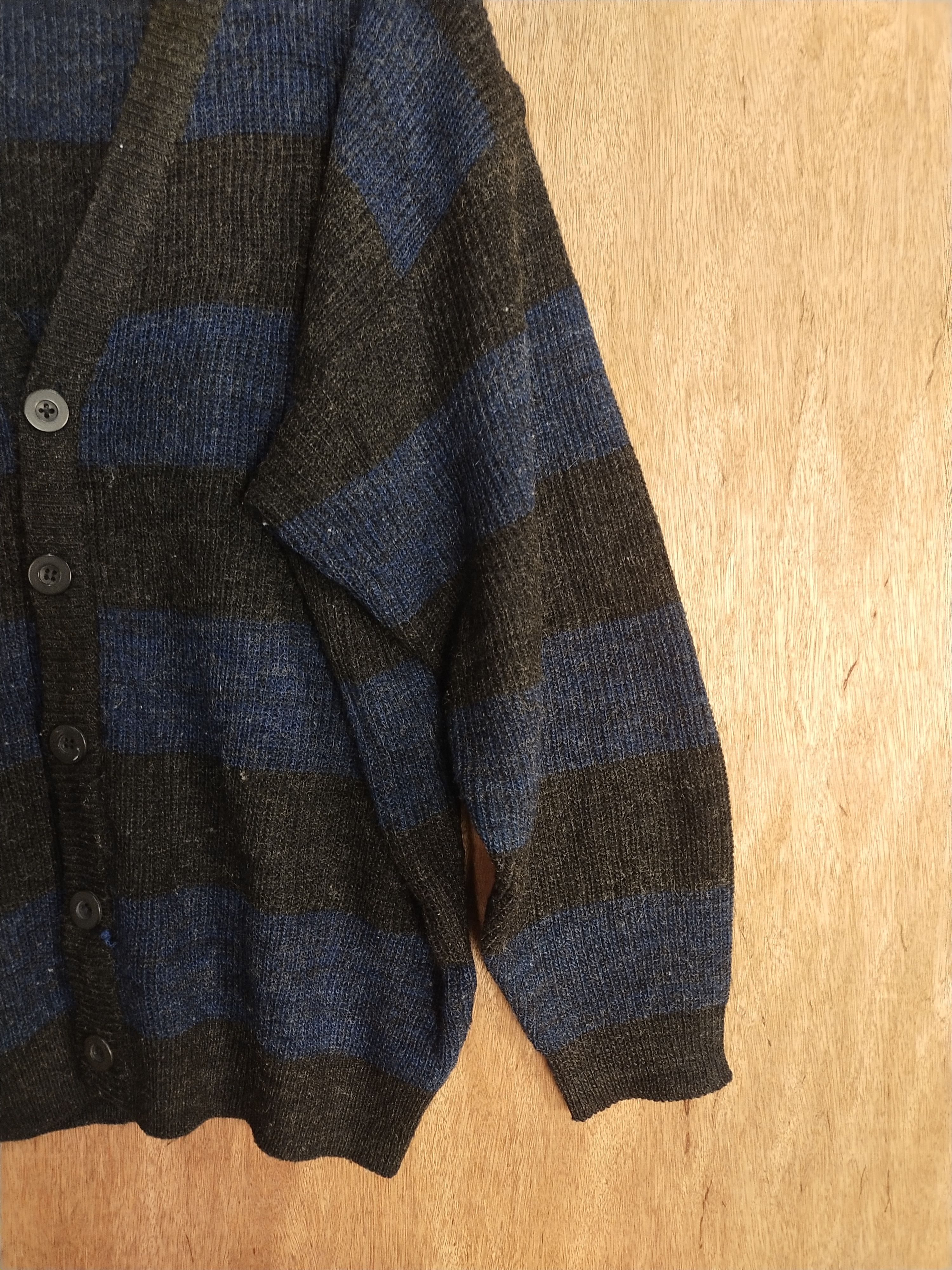 Japanese Brand DL Jez-It black blue stripe cardigan knitwear #S059 Size US M / EU 48-50 / 2 - 6 Thumbnail