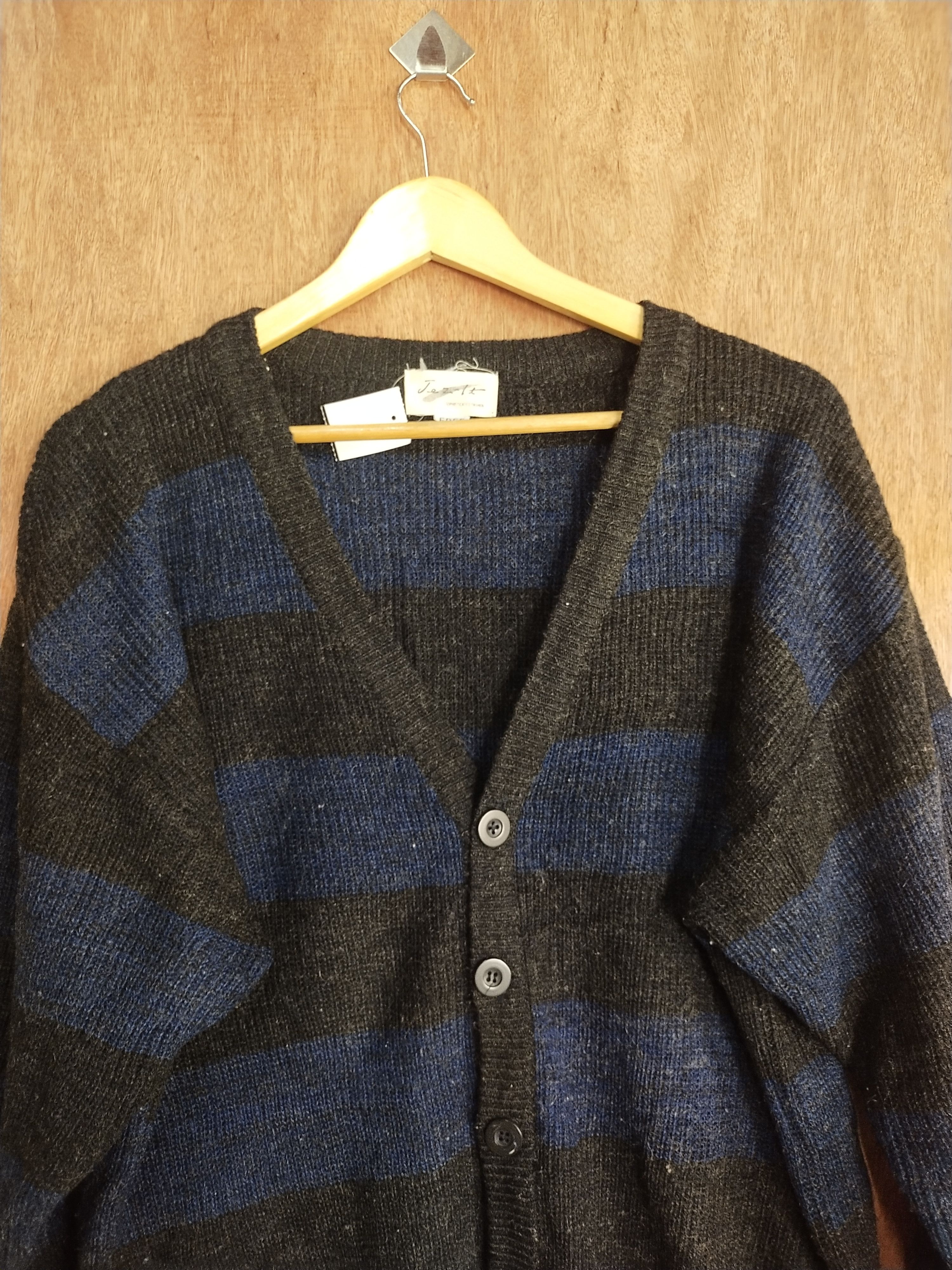 Japanese Brand DL Jez-It black blue stripe cardigan knitwear #S059 Size US M / EU 48-50 / 2 - 2 Thumbnail