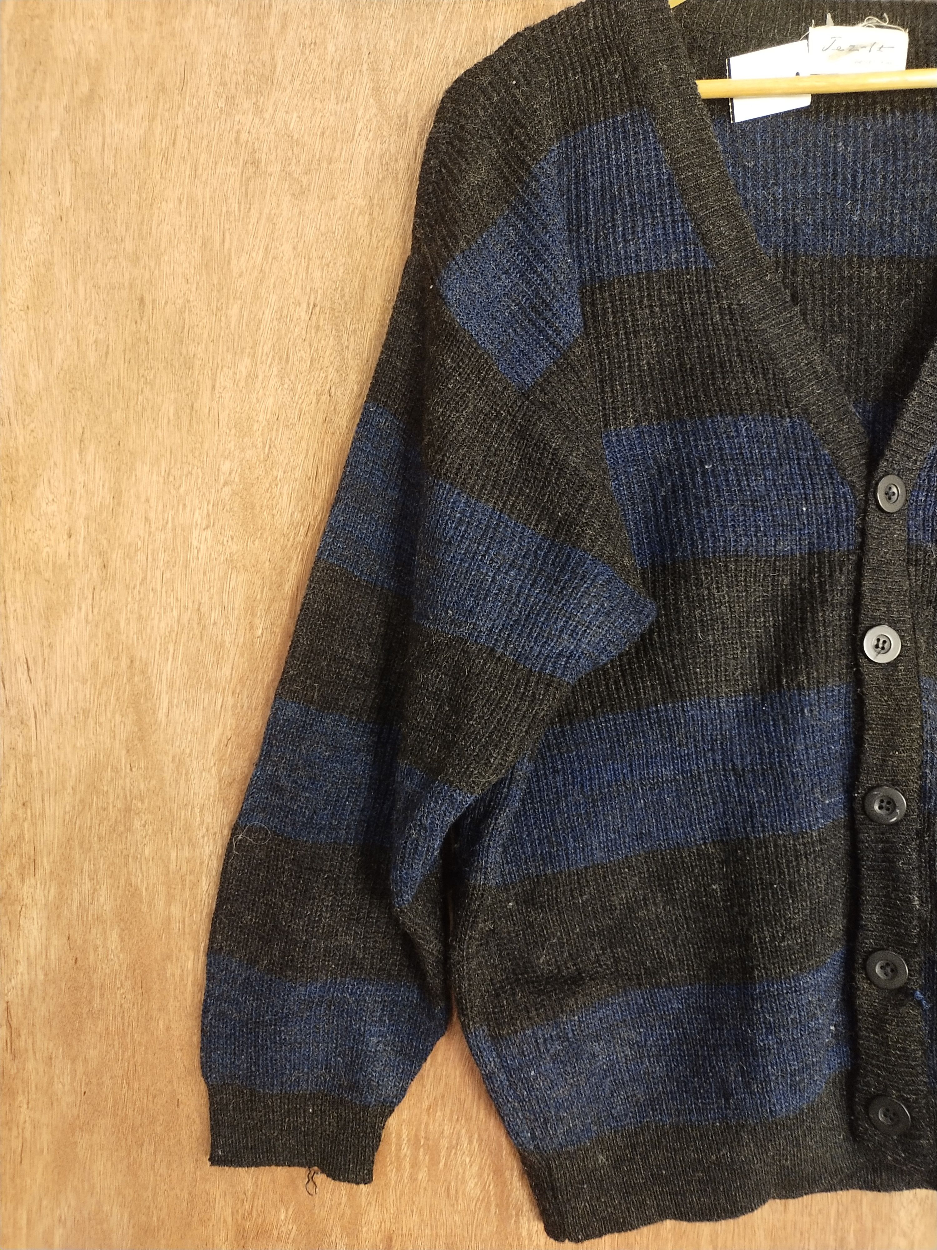 Japanese Brand DL Jez-It black blue stripe cardigan knitwear #S059 Size US M / EU 48-50 / 2 - 4 Thumbnail