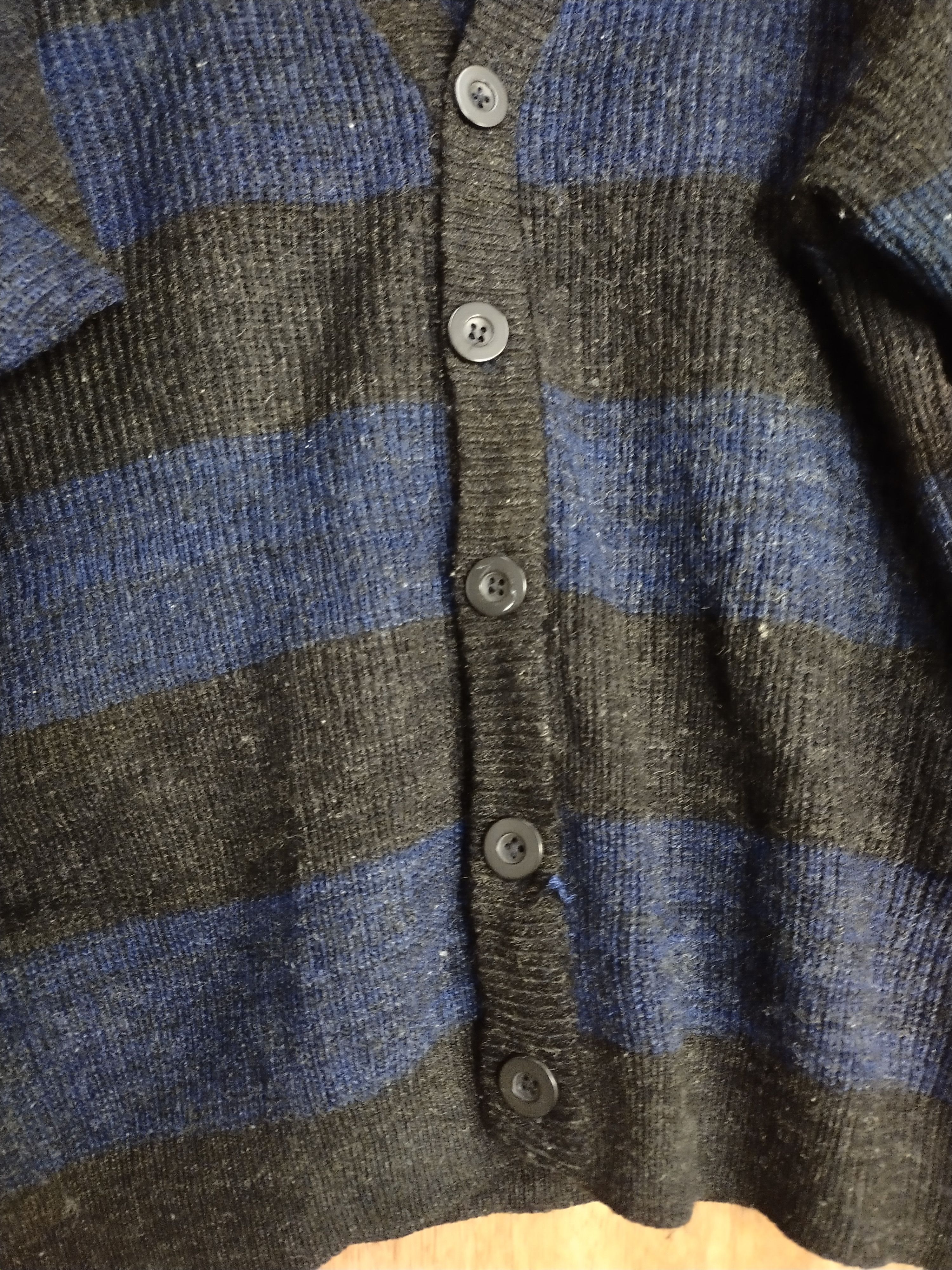 Japanese Brand DL Jez-It black blue stripe cardigan knitwear #S059 Size US M / EU 48-50 / 2 - 3 Thumbnail