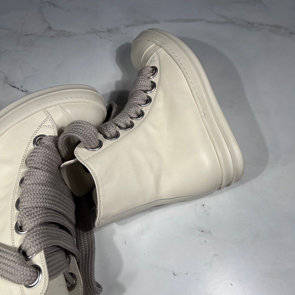 Rick Owens Rick Owens Ramones Milk Leather Thick Lace High Top Sneakers Size US 7 / IT 37 - 15 Thumbnail