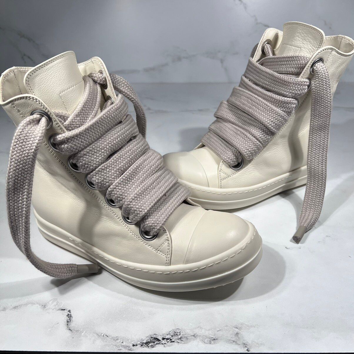 Rick Owens Rick Owens Ramones Milk Leather Thick Lace High Top Sneakers Size US 7 / IT 37 - 5 Thumbnail