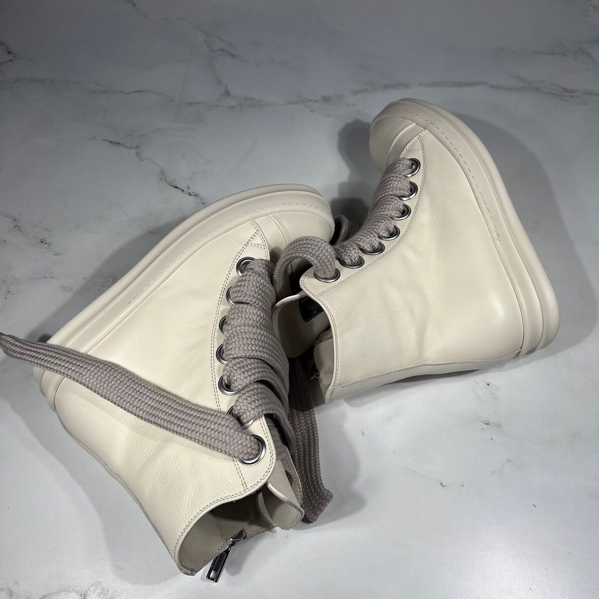 Rick Owens Rick Owens Ramones Milk Leather Thick Lace High Top Sneakers Size US 7 / IT 37 - 13 Thumbnail