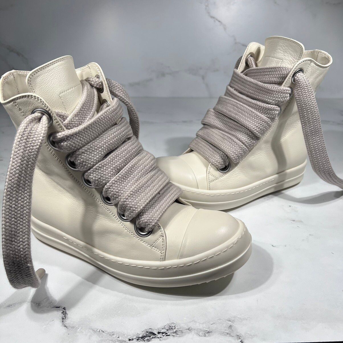 Rick Owens Rick Owens Ramones Milk Leather Thick Lace High Top Sneakers Size US 7 / IT 37 - 3 Thumbnail