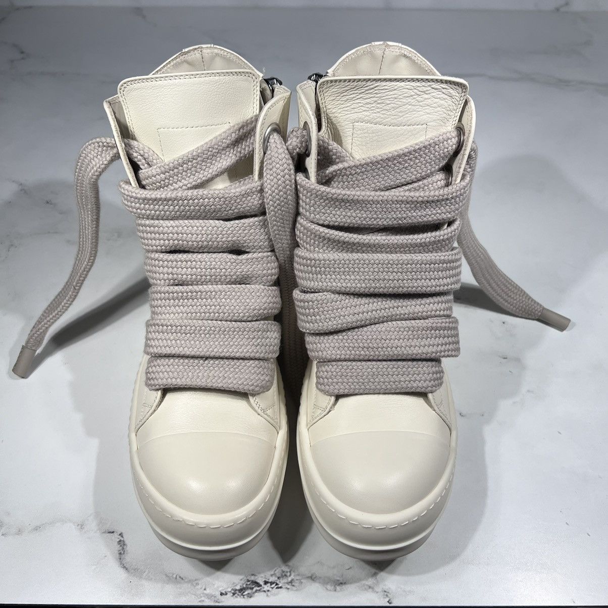 Rick Owens Rick Owens Ramones Milk Leather Thick Lace High Top Sneakers Size US 7 / IT 37 - 8 Thumbnail