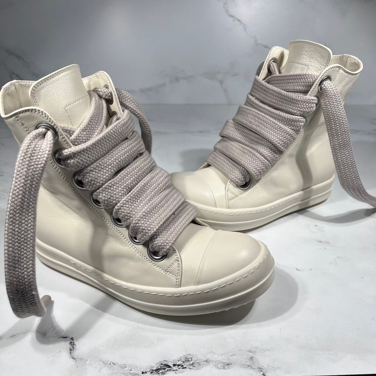 Rick Owens Rick Owens Ramones Milk Leather Thick Lace High Top Sneakers Size US 7 / IT 37 - 2 Preview