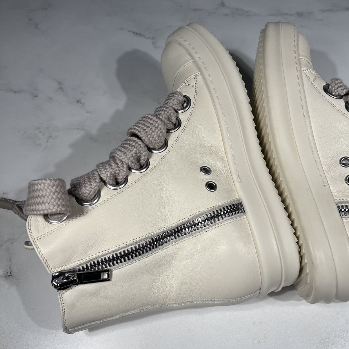 Rick Owens Rick Owens Ramones Milk Leather Thick Lace High Top Sneakers Size US 7 / IT 37 - 11 Thumbnail