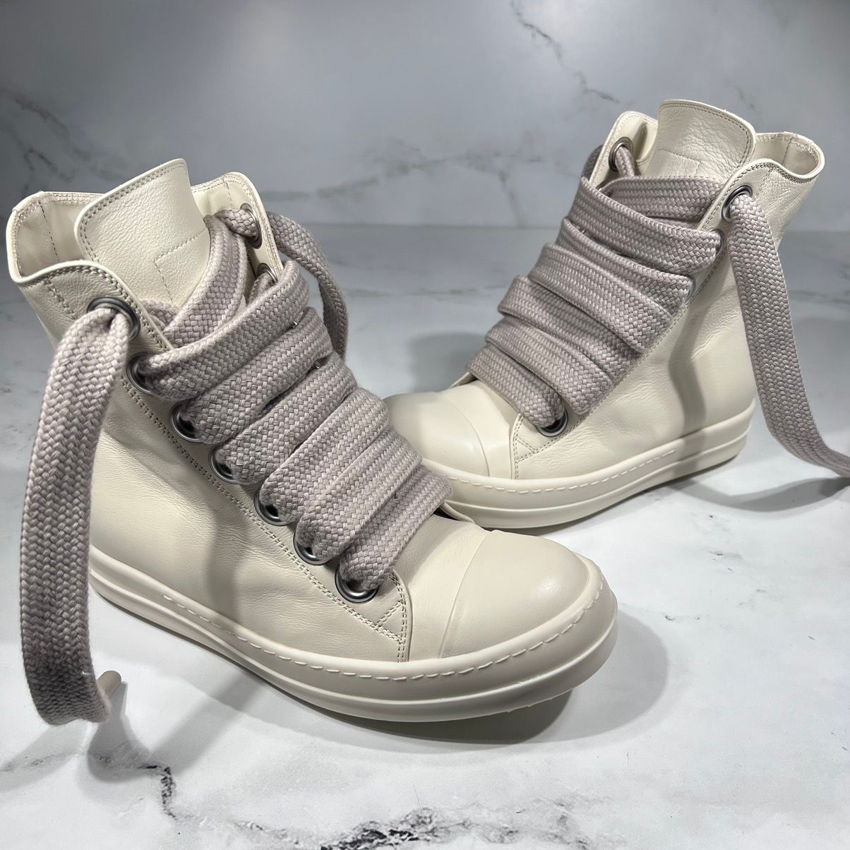 Rick Owens Rick Owens Ramones Milk Leather Thick Lace High Top Sneakers Size US 7 / IT 37 - 1 Preview