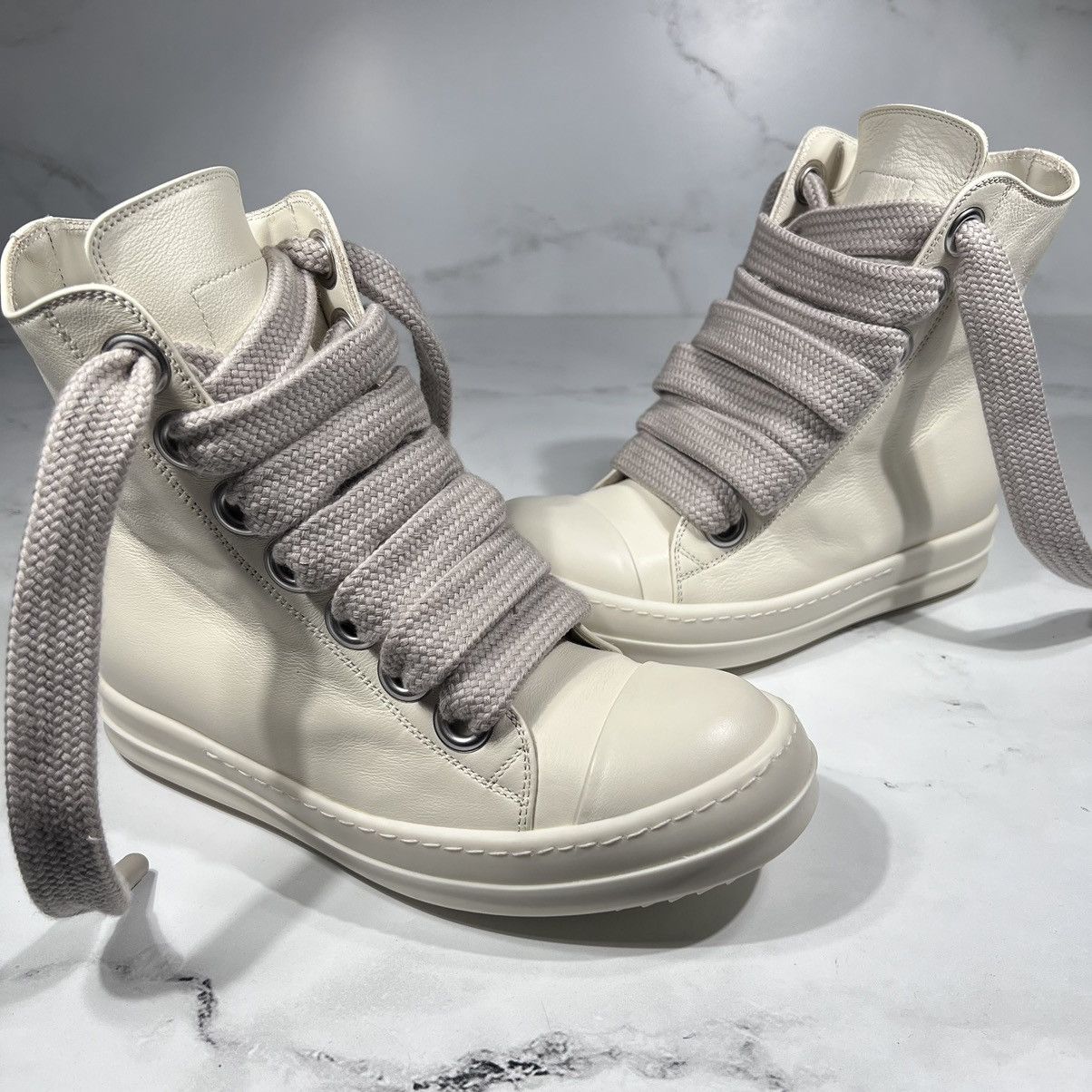 Rick Owens Rick Owens Ramones Milk Leather Thick Lace High Top Sneakers Size US 7 / IT 37 - 4 Thumbnail
