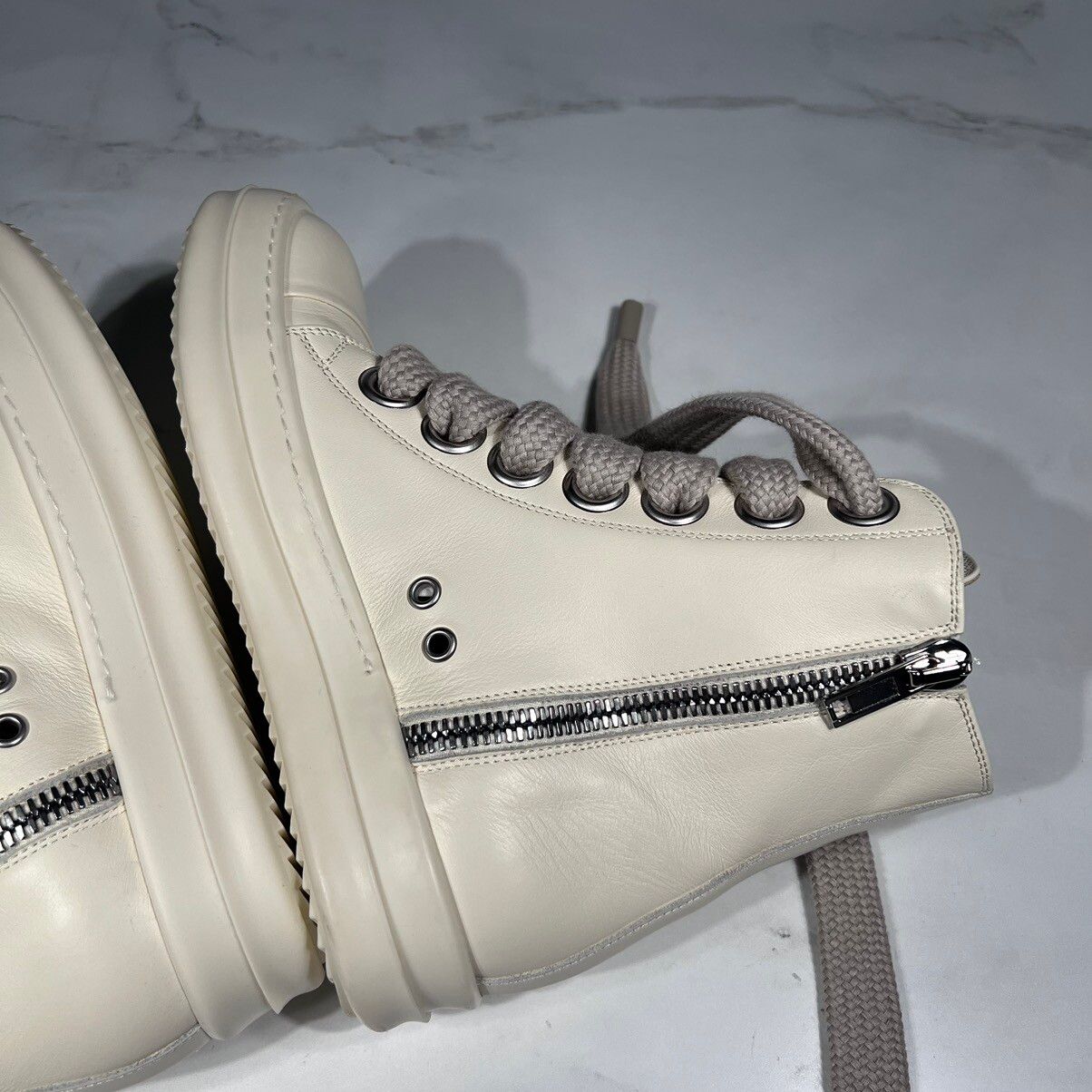 Rick Owens Rick Owens Ramones Milk Leather Thick Lace High Top Sneakers Size US 7 / IT 37 - 12 Thumbnail