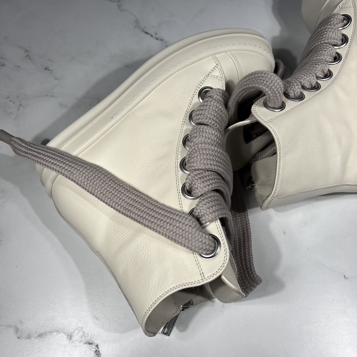 Rick Owens Rick Owens Ramones Milk Leather Thick Lace High Top Sneakers Size US 7 / IT 37 - 14 Thumbnail