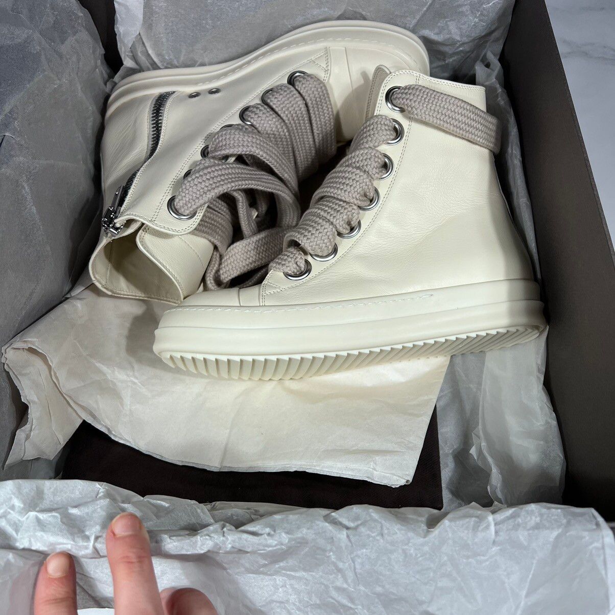 Rick Owens Rick Owens Ramones Milk Leather Thick Lace High Top Sneakers Size US 7 / IT 37 - 19 Thumbnail