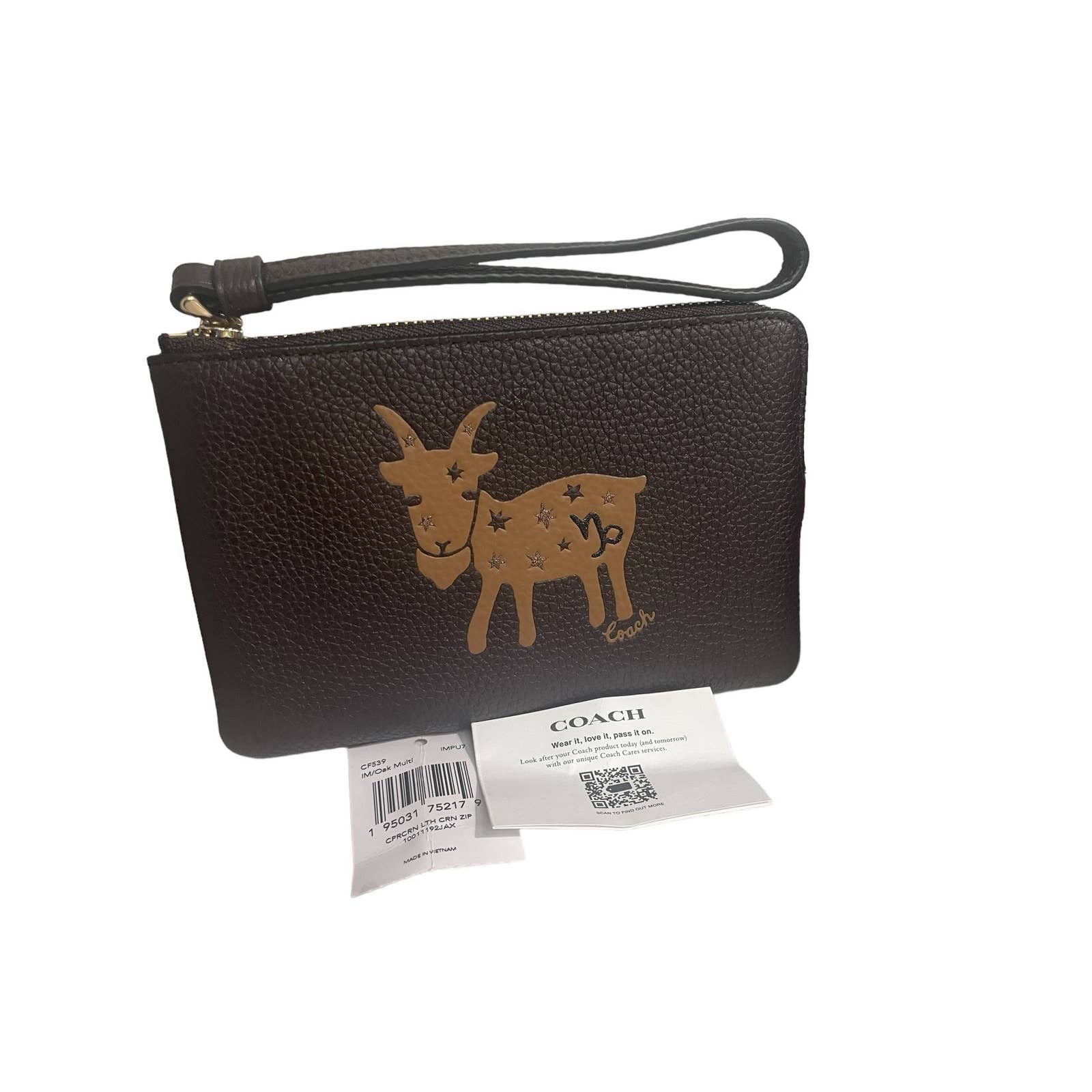 Coach Corner Zip Wristlet With Capricorn