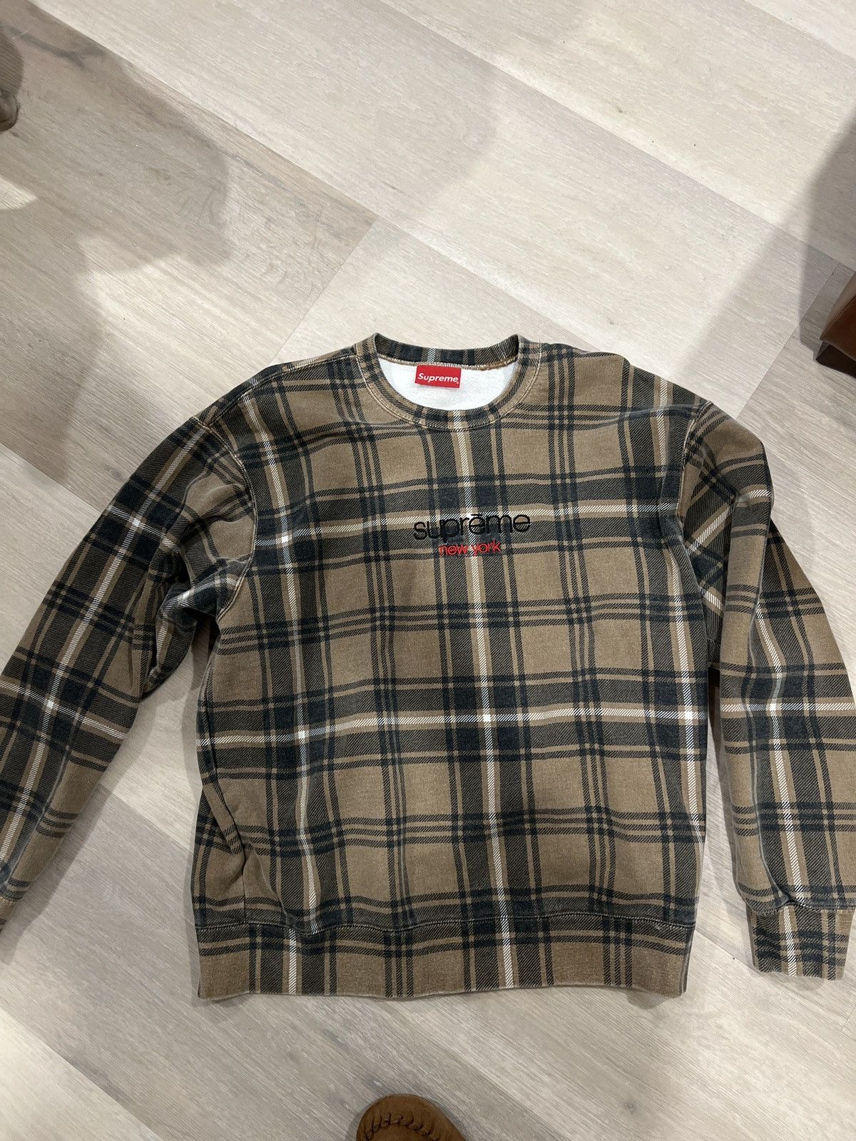 image of Supreme Brown Plaid Crewneck in Green, Men's (Size Medium)