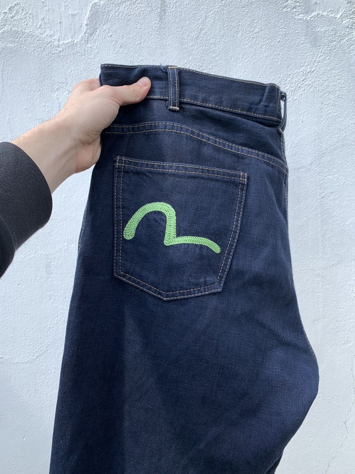 Evisu Double-waist Straight Jeans with green selvedge