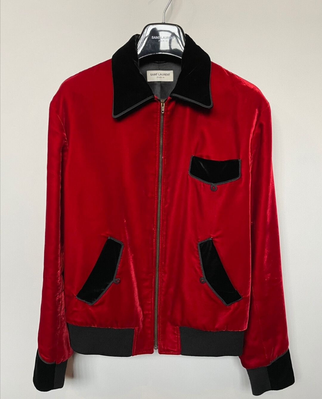 Saint laurent red leather jacket hotsell