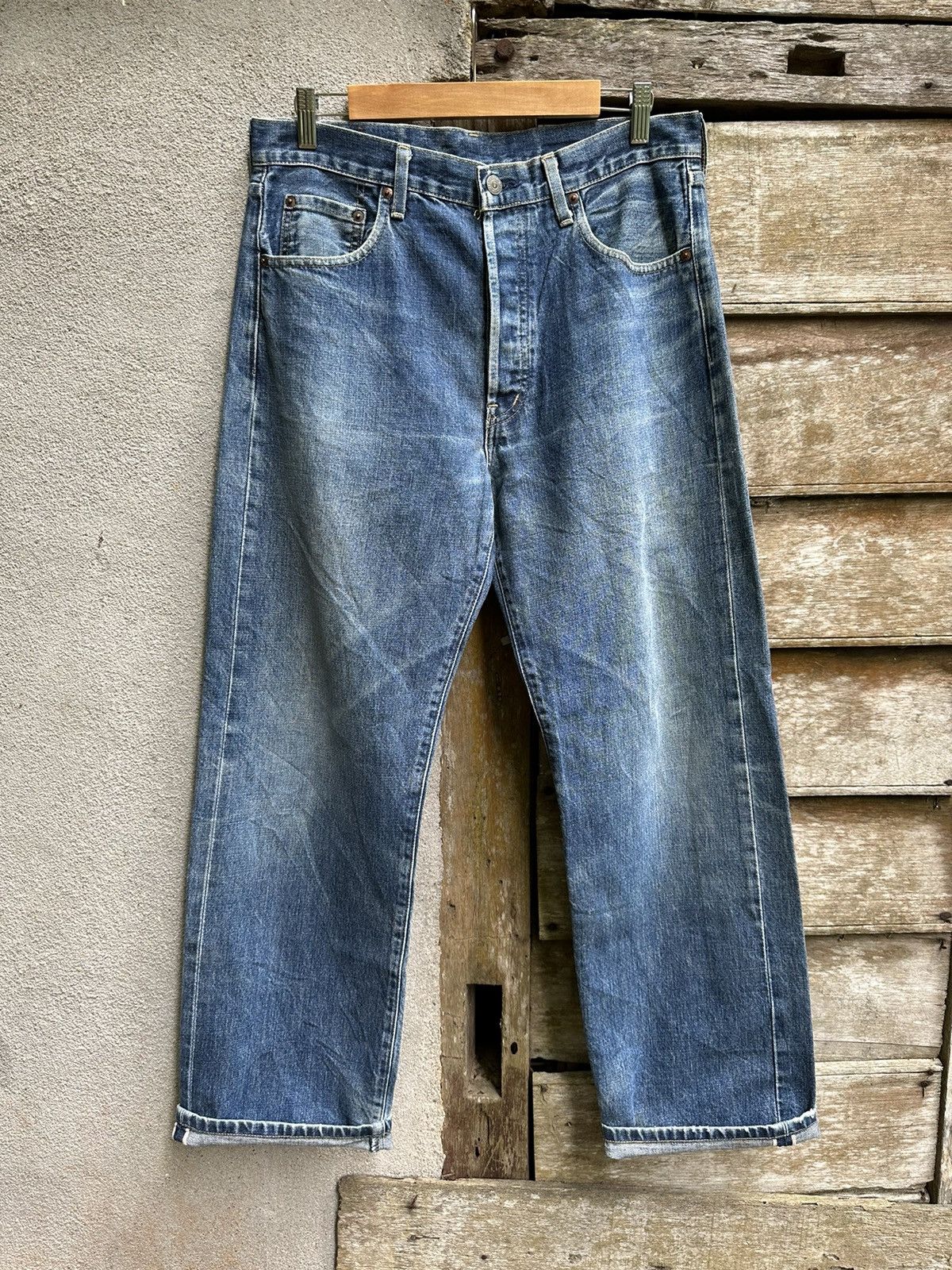 image of Distressed Denim x Levis Vintage Levis Distrssed Selvedge Red Line Denim in Blue, Men's (Size 34)