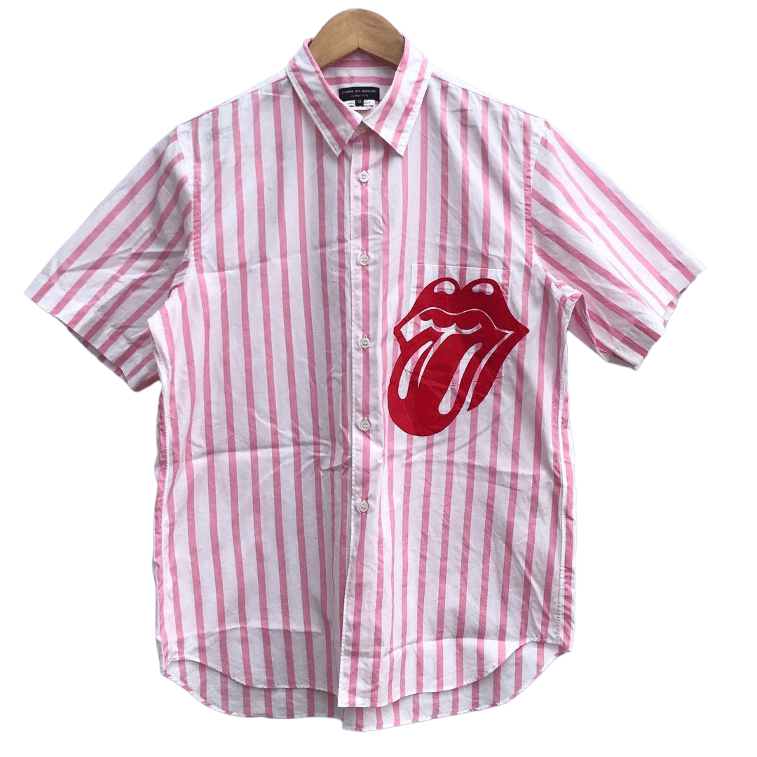 Image of Comme Des Garcons x The Rolling Stones Cdg X Rolling Stones Stripe Shirt in White/Pink (Size Small)