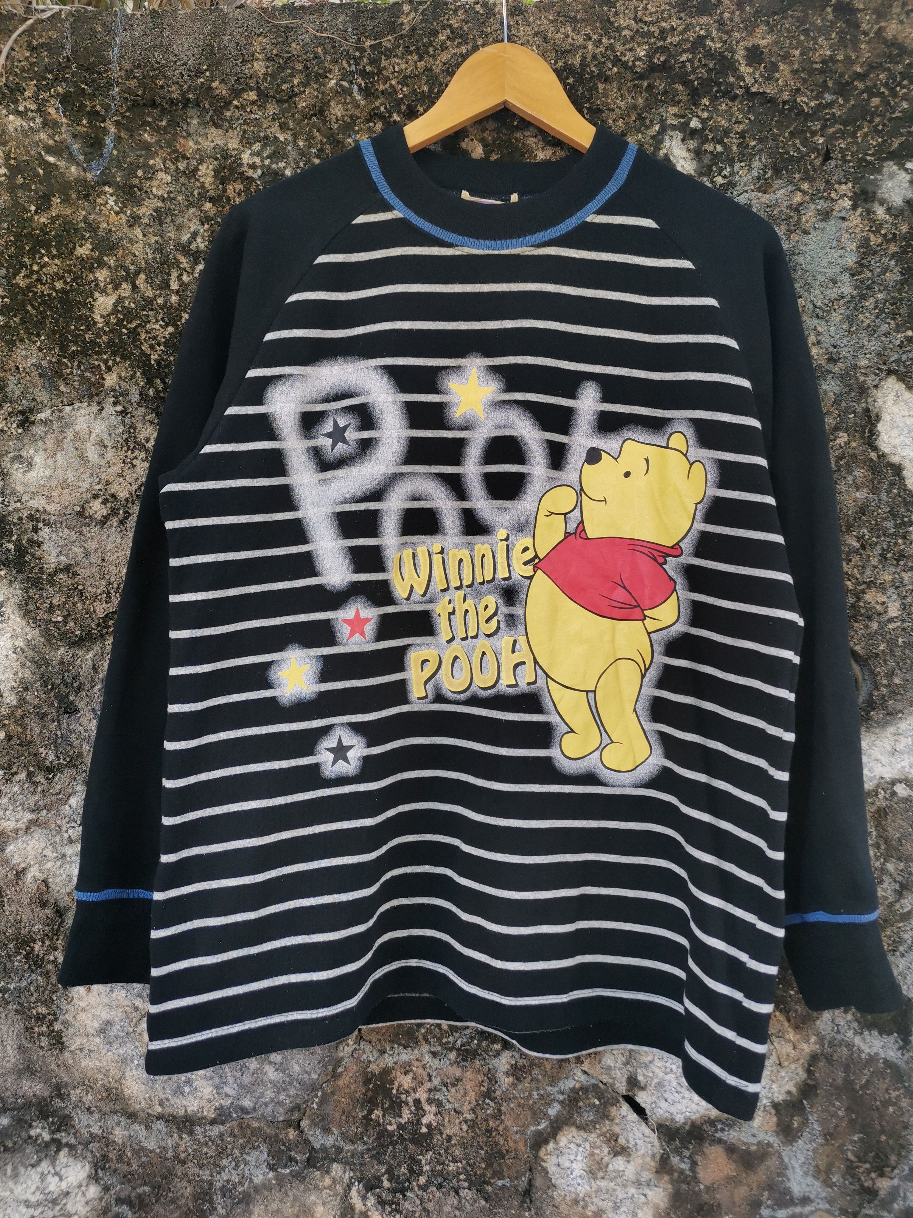image of Cartoon Network x Vintage 90's Winnie The Pooh Stripe Sweatshirt in Black/White (Size Medium)