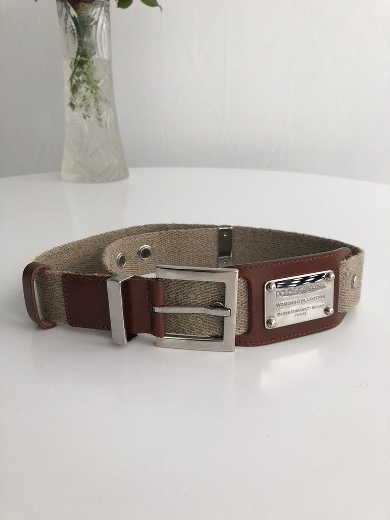 Dolce & Gabbana Dolce & Gabbana Beige Canvas and Leather Women's Belt Size ONE SIZE - 1 Thumbnail
