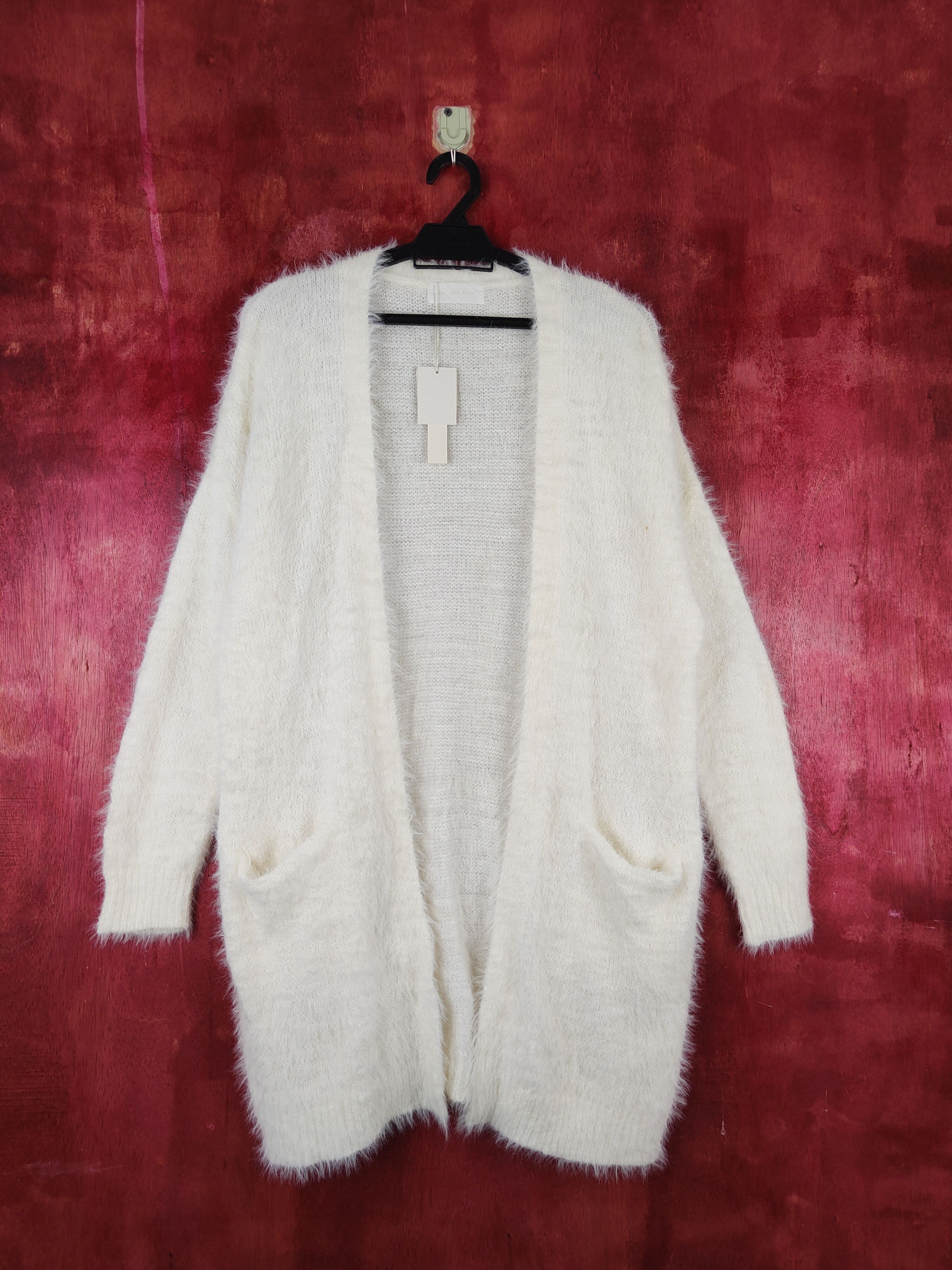 abc une face Ivory Shag Shaggy Fur Mohair Cardigan #S805