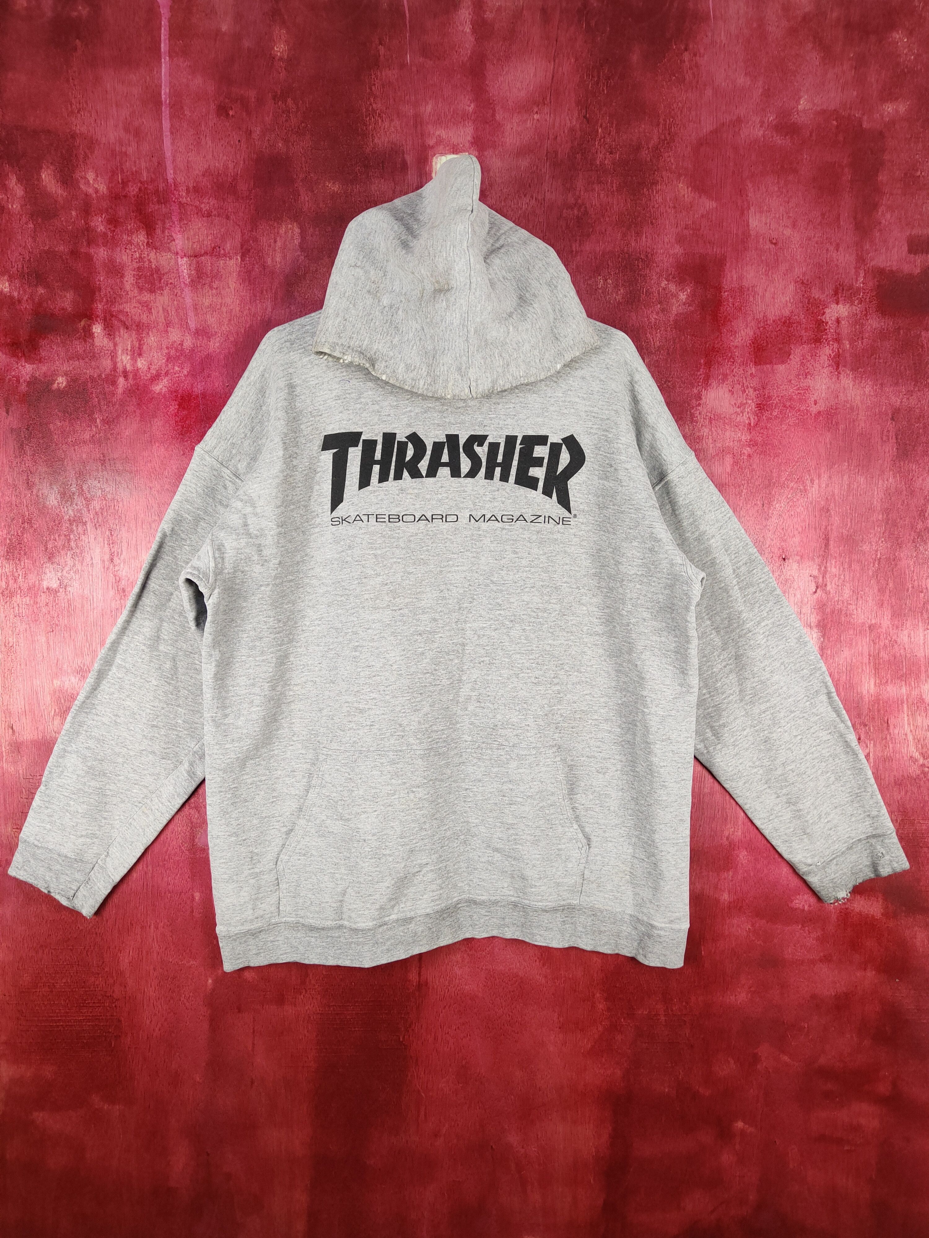 image of Think Skateboards x Thrasher Distressed Vintage Thrashed Hoodie Gray 4815 in Grey, Men's (Size XL)