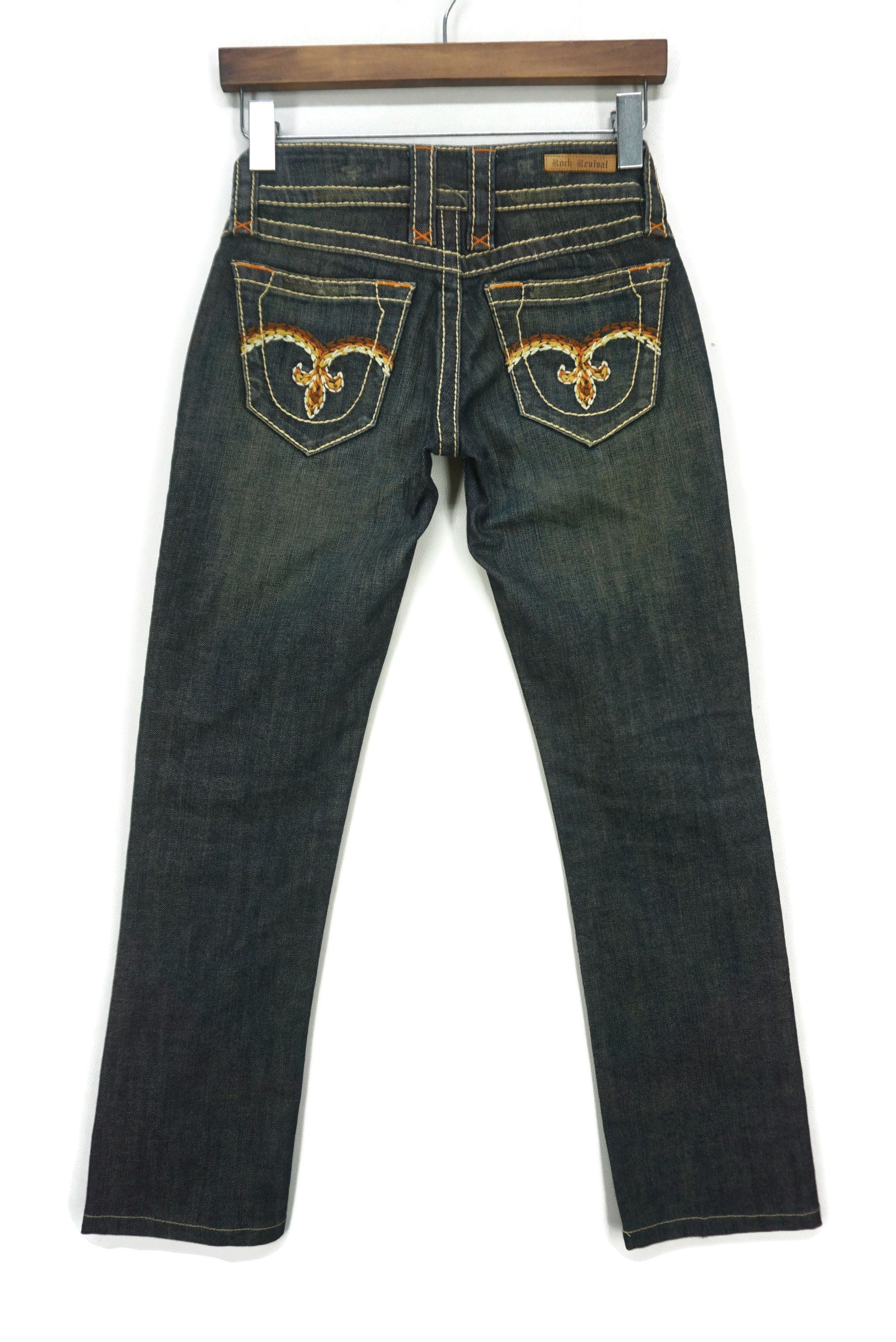 image of Distressed Denim x Rock Revival Slim Ankle Jeans Skinny Embroidered Embellished Pants in Blue, Wome