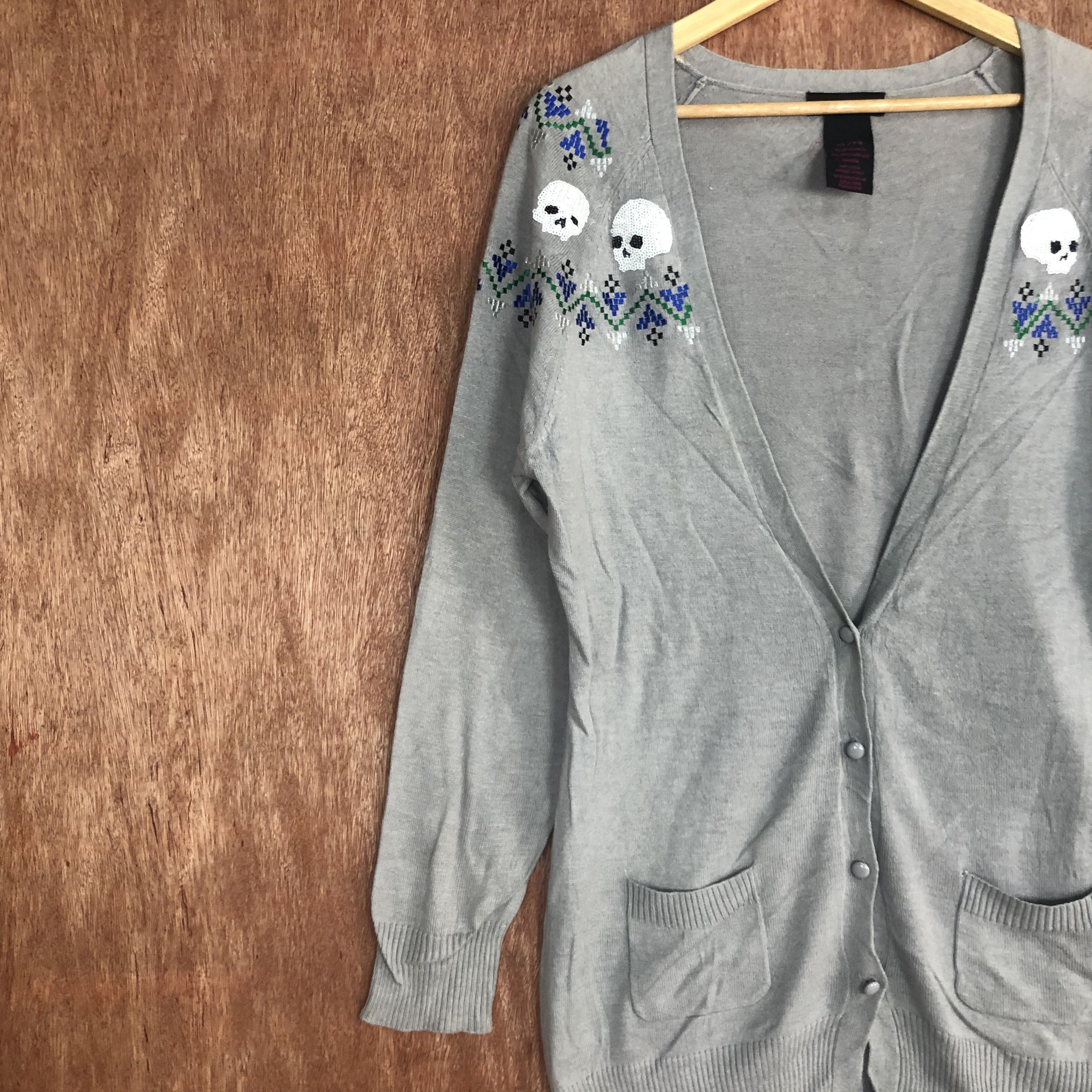 Japanese Brand DLL Material Girl skull Grey Cardigan knitwear #c510 Size XL / US 12-14 / IT 48-50 - 7 Thumbnail