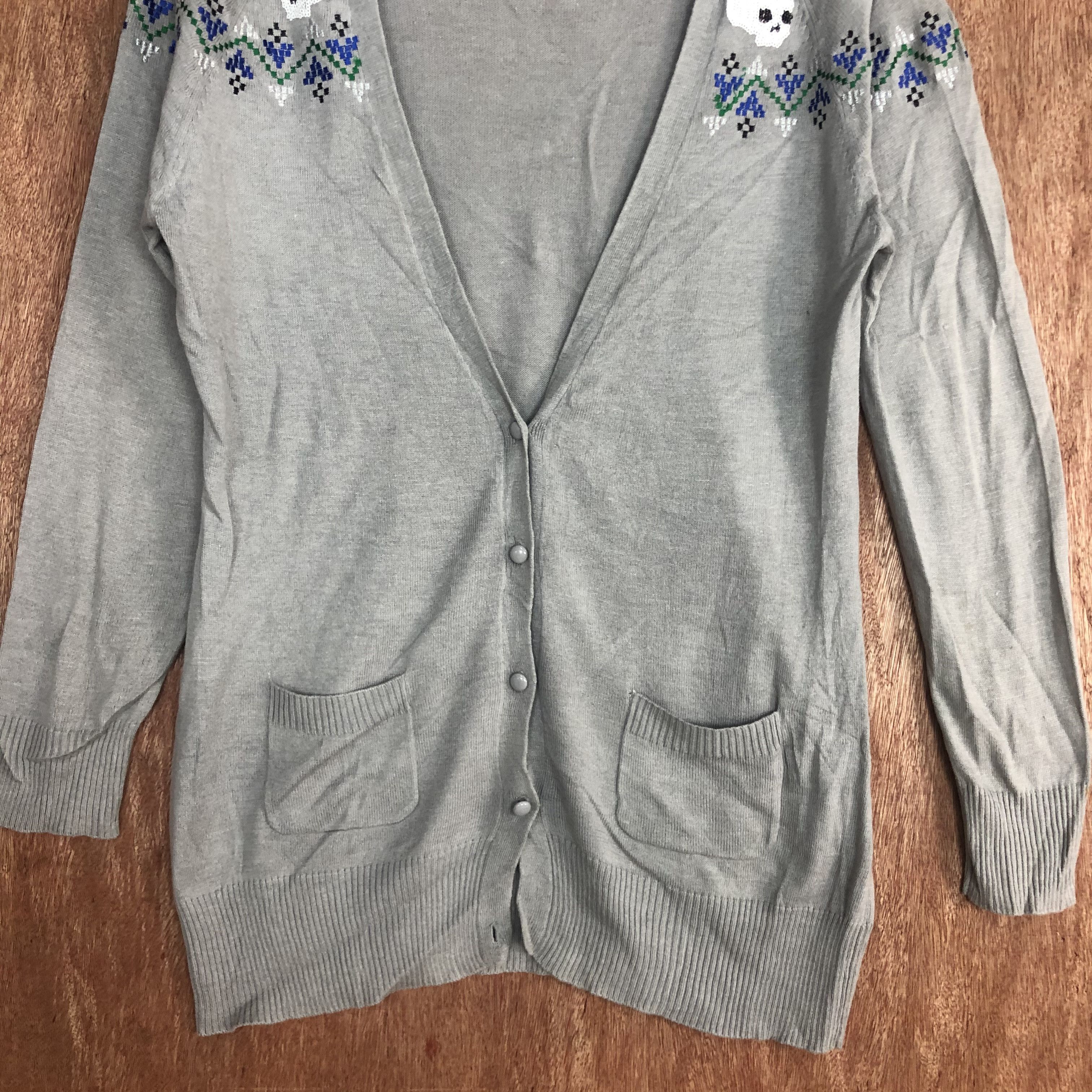 Japanese Brand DLL Material Girl skull Grey Cardigan knitwear #c510 Size XL / US 12-14 / IT 48-50 - 8 Thumbnail