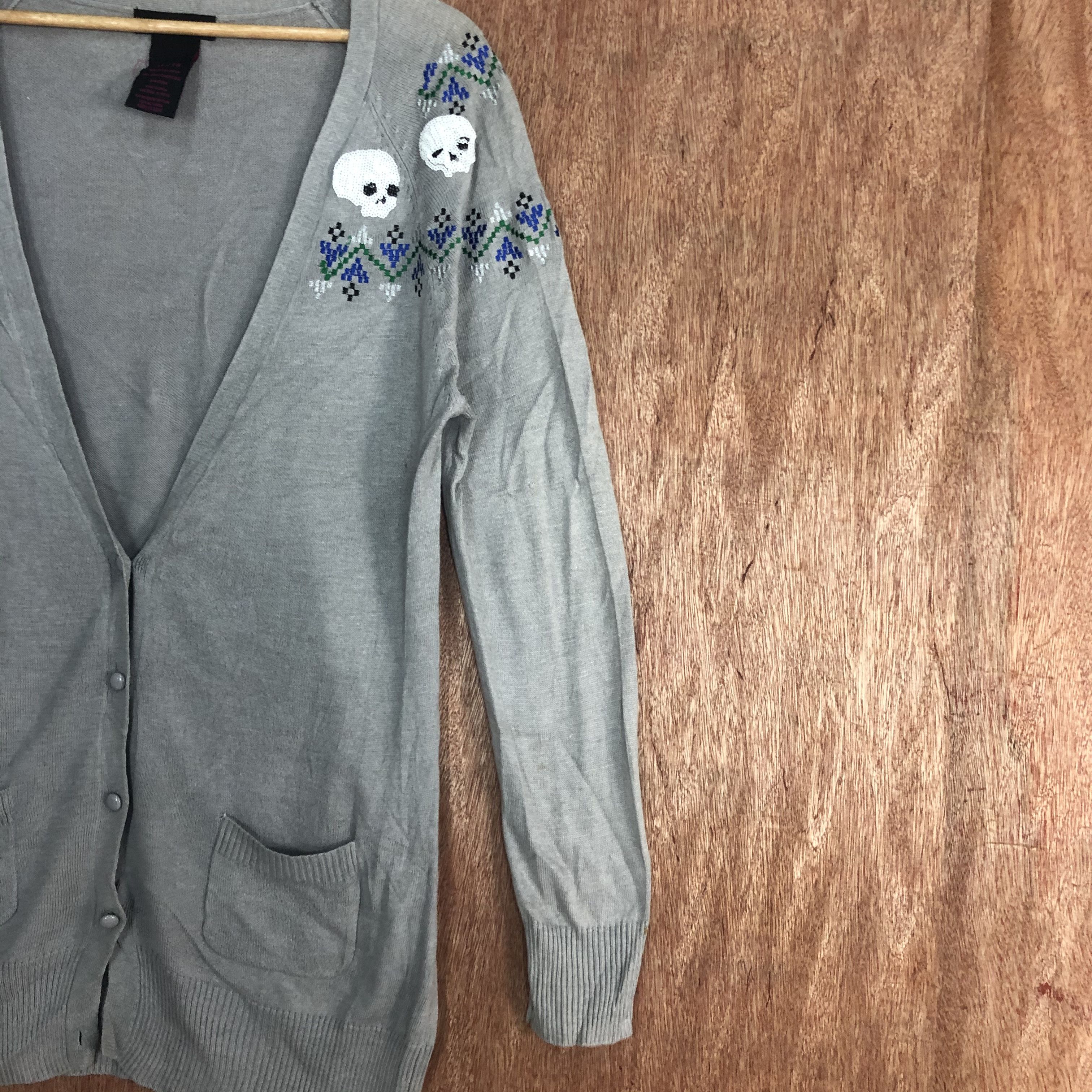 Japanese Brand DLL Material Girl skull Grey Cardigan knitwear #c510 Size XL / US 12-14 / IT 48-50 - 5 Thumbnail