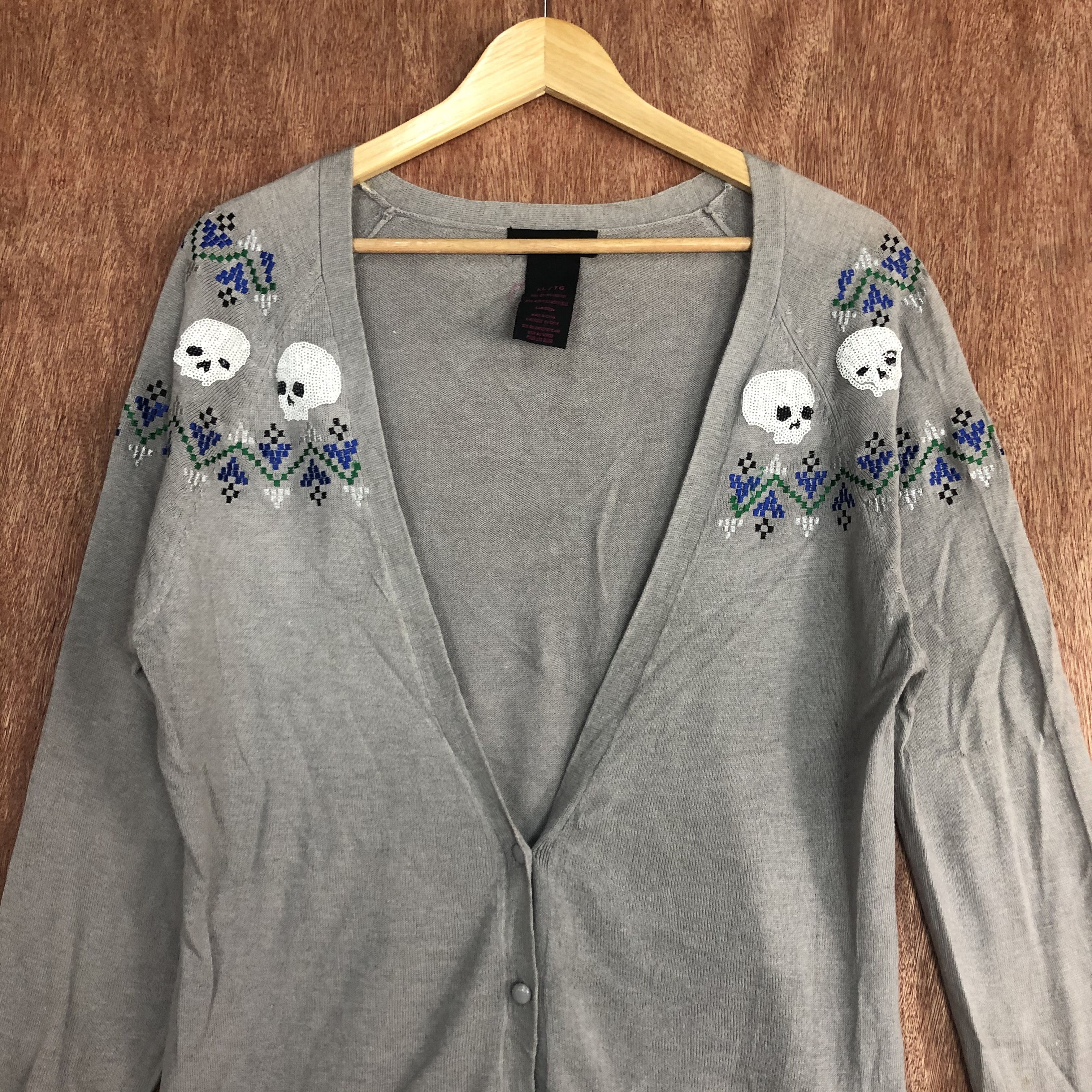 Japanese Brand DLL Material Girl skull Grey Cardigan knitwear #c510 Size XL / US 12-14 / IT 48-50 - 9 Thumbnail