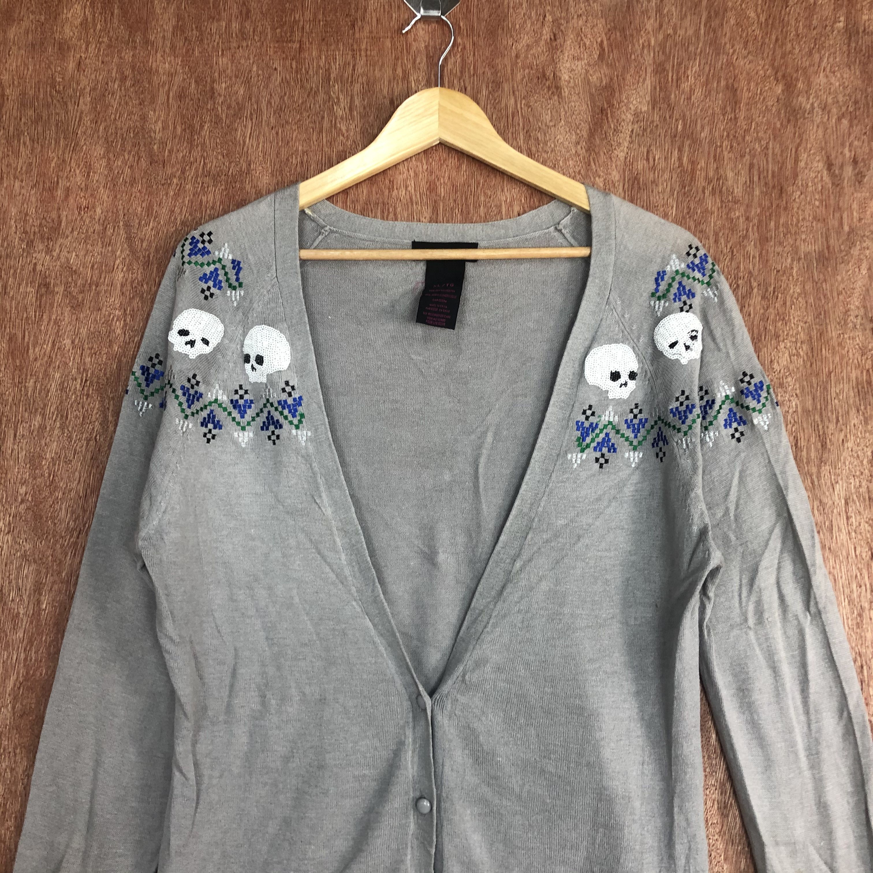 Japanese Brand DLL Material Girl skull Grey Cardigan knitwear #c510 Size XL / US 12-14 / IT 48-50 - 2 Thumbnail