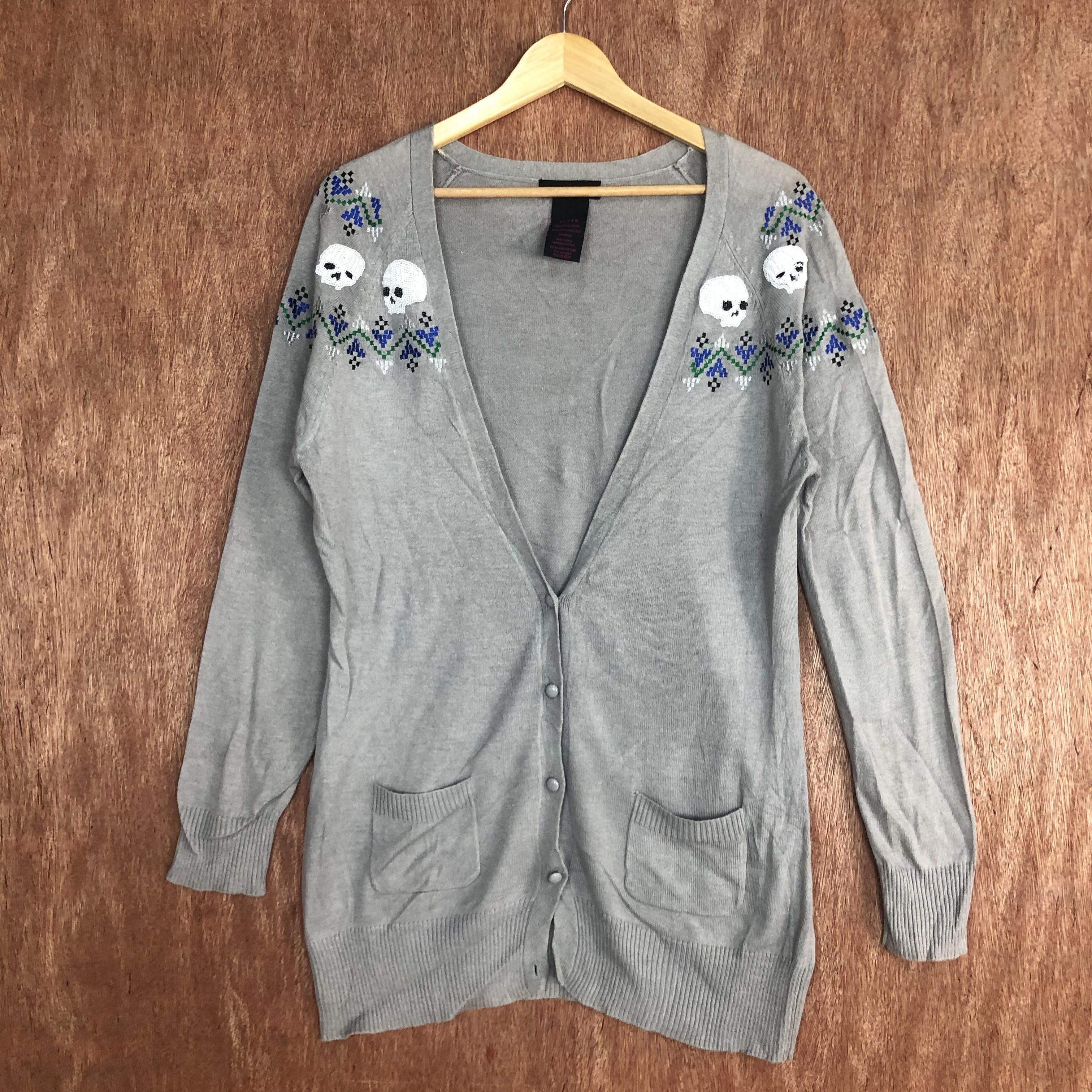 Japanese Brand DLL Material Girl skull Grey Cardigan knitwear #c510 Size XL / US 12-14 / IT 48-50 - 3 Thumbnail