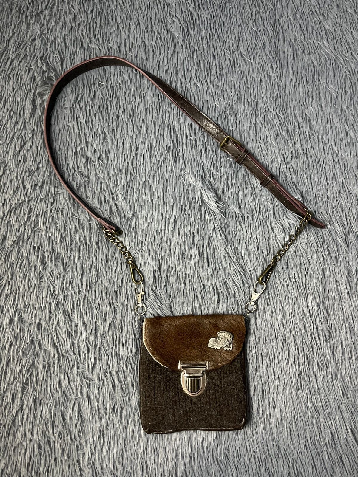 Cowboy Western Vintage 90s real fur / leather / wool bag