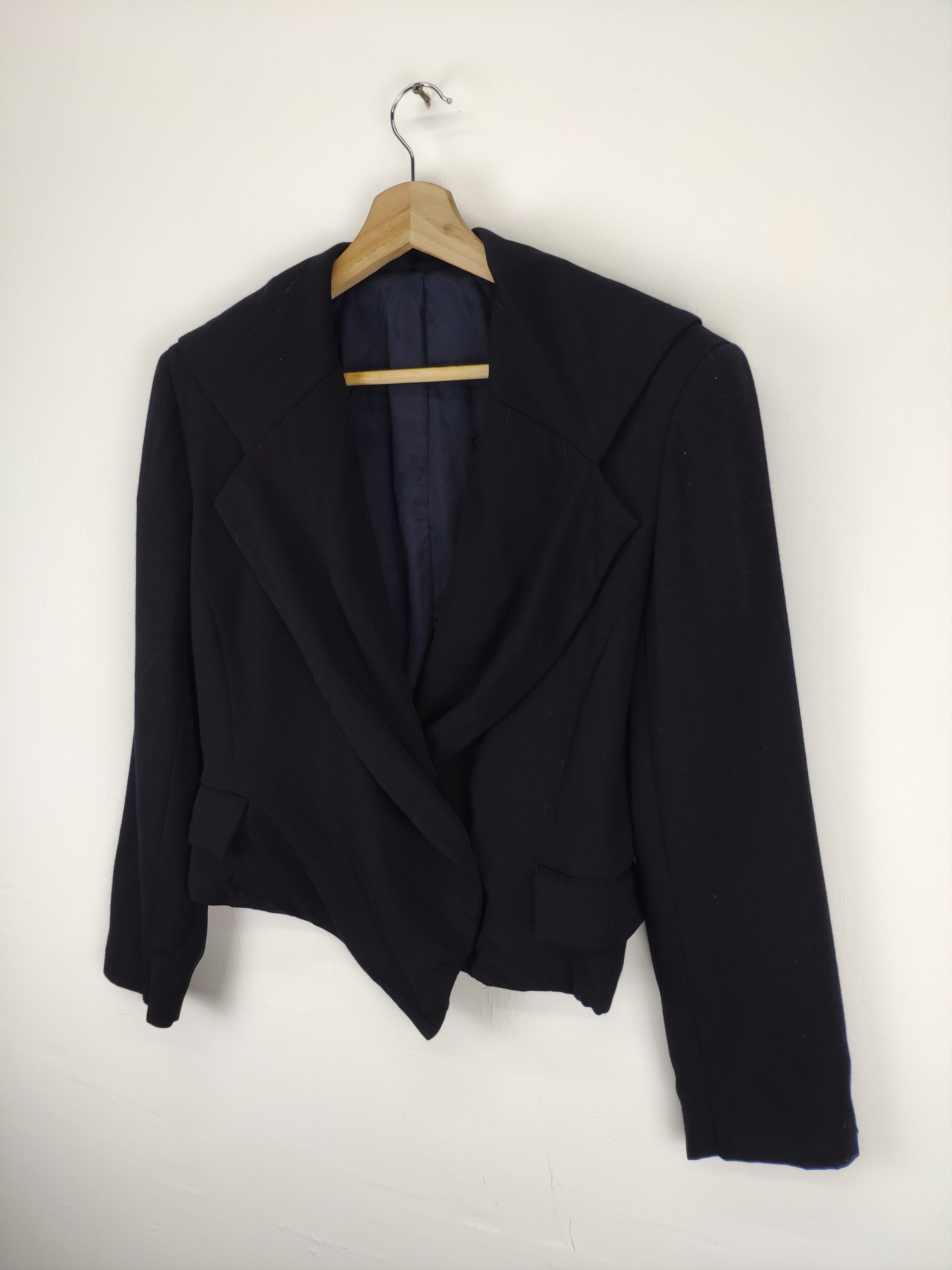 Designer × Japanese Brand Vintage Wool Crop Top Blazer Shawl Collar Size M / US 6-8 / IT 42-44 - 2 Thumbnail