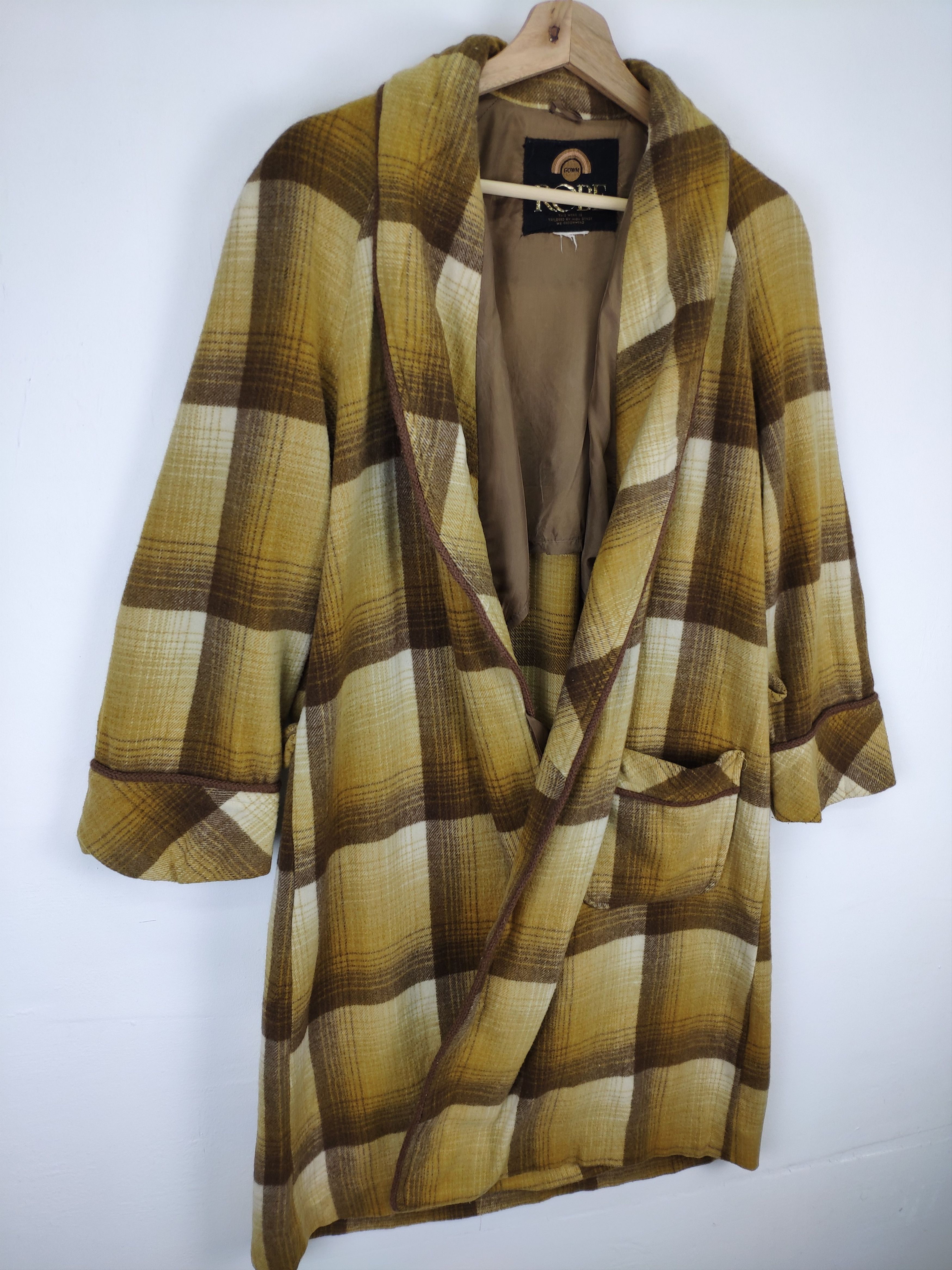 Japanese Brand Vintage Wool Cardigan Dress Gown Checkered Size M / US 6-8 / IT 42-44 - 3 Thumbnail