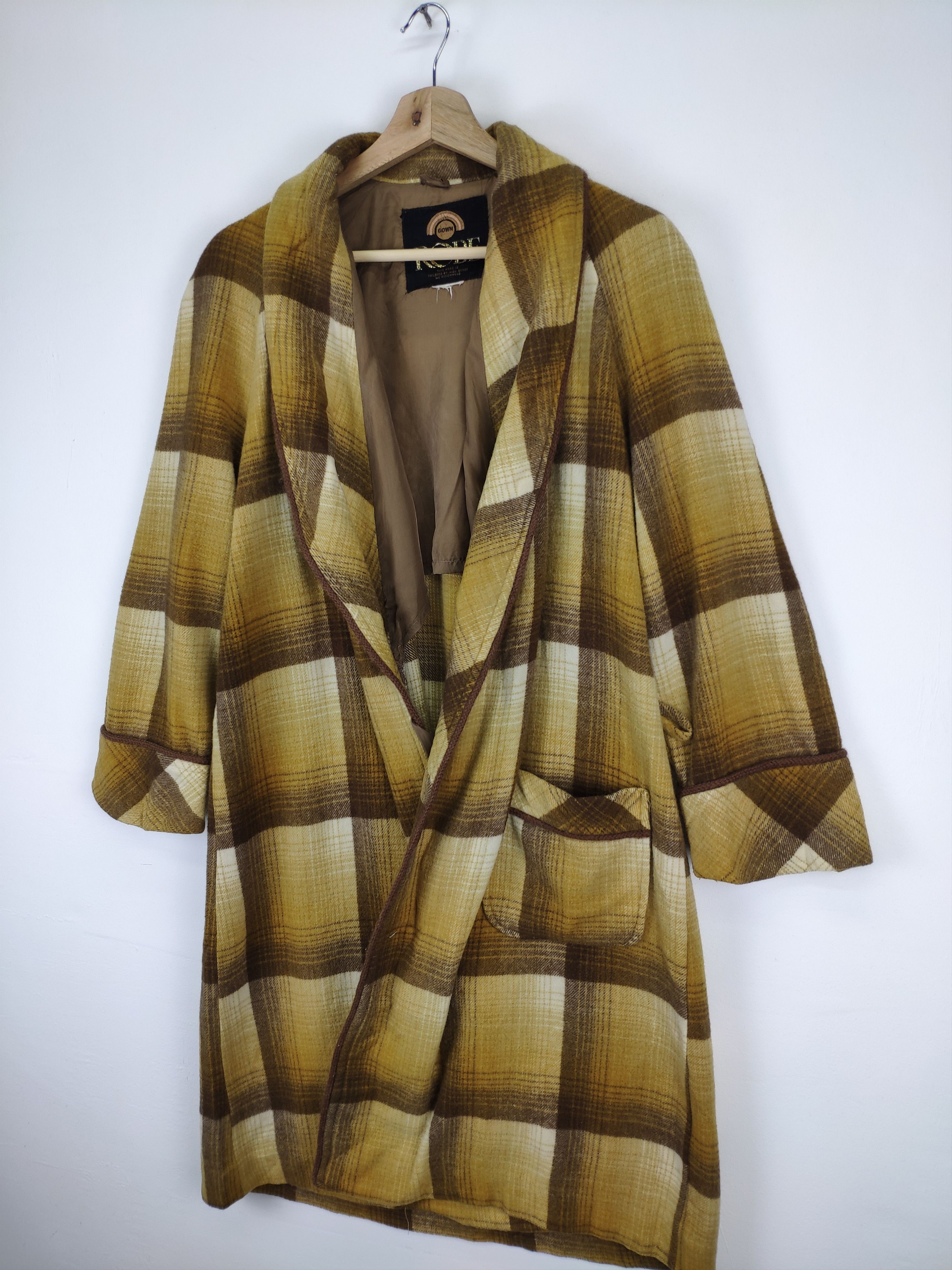 Japanese Brand Vintage Wool Cardigan Dress Gown Checkered Size M / US 6-8 / IT 42-44 - 2 Thumbnail