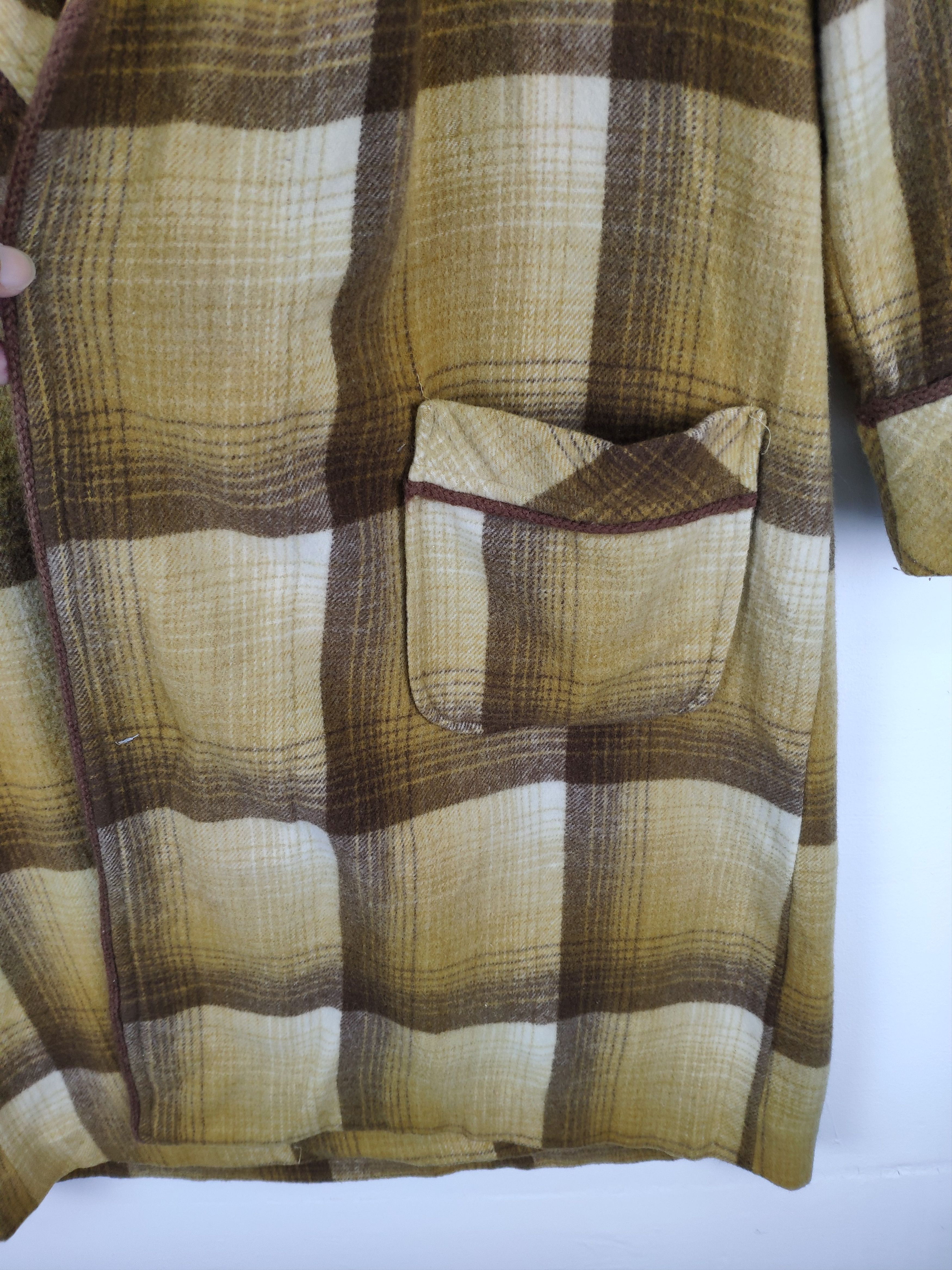 Japanese Brand Vintage Wool Cardigan Dress Gown Checkered Size M / US 6-8 / IT 42-44 - 6 Thumbnail
