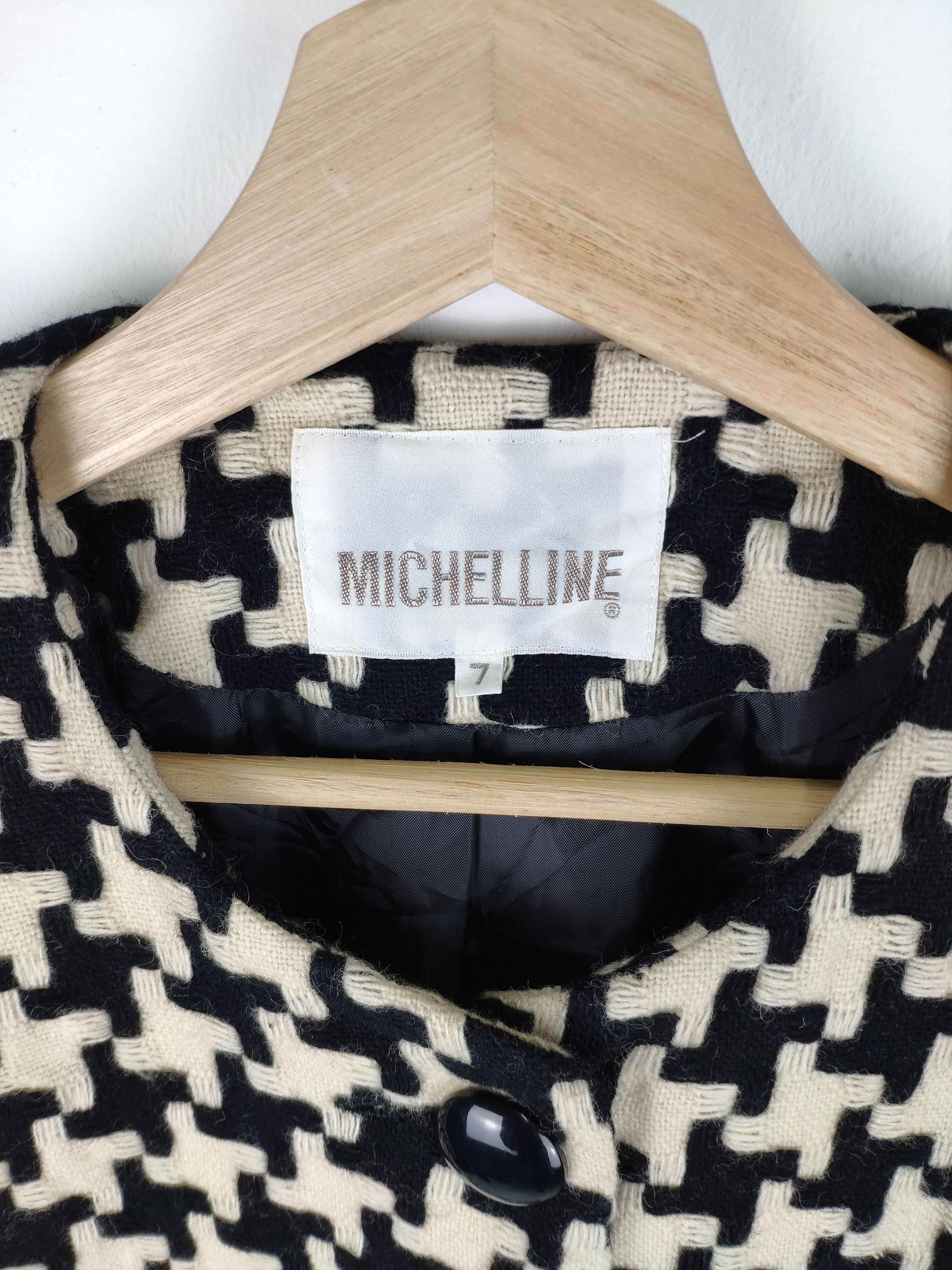 Japanese Brand × Vintage Steal 💥 Vintage Houndstooth Wool Coat By Michelline Size S / US 4 / IT 40 - 4 Thumbnail