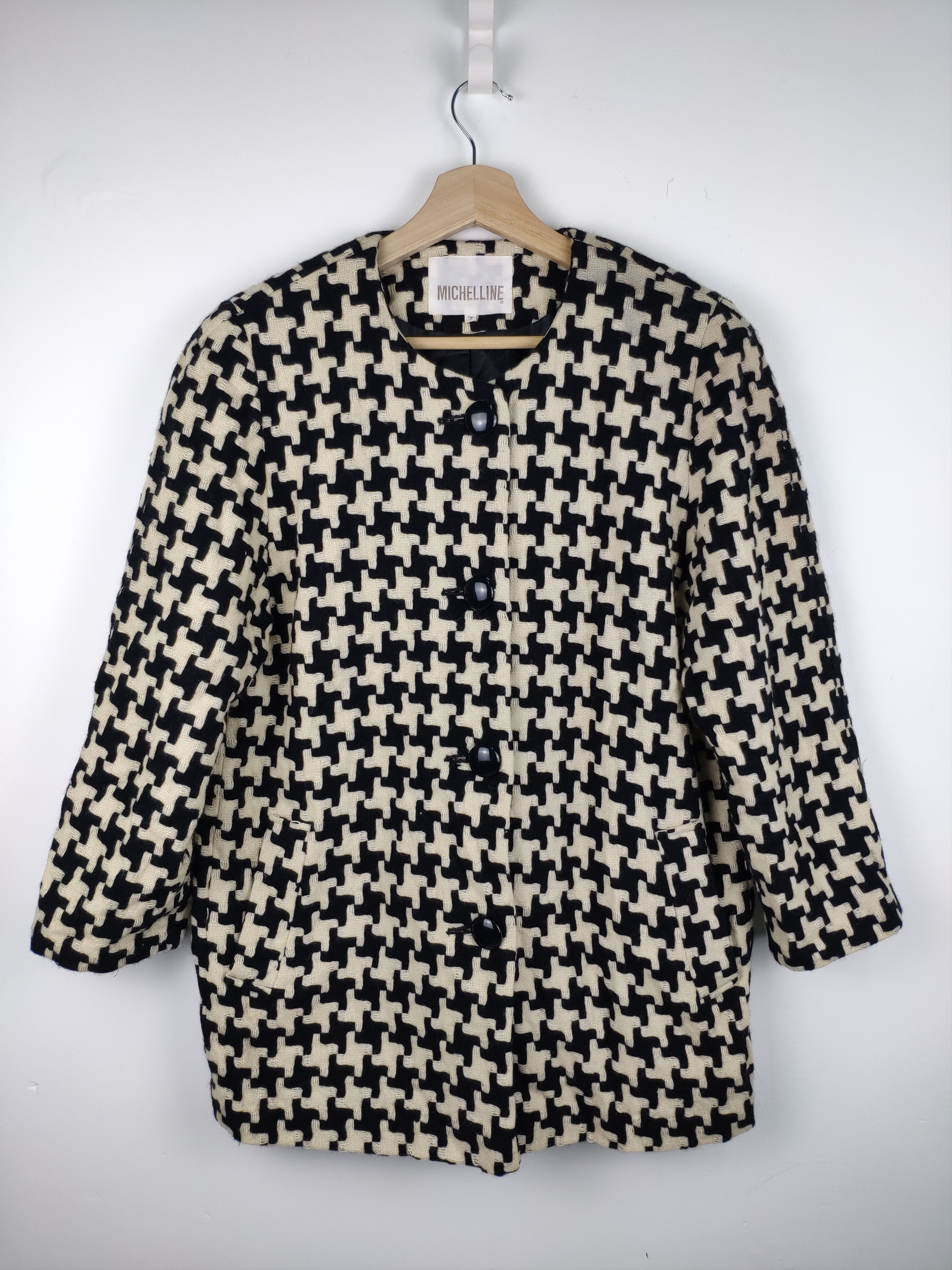 Japanese Brand × Vintage Steal 💥 Vintage Houndstooth Wool Coat By Michelline Size S / US 4 / IT 40 - 1 Thumbnail