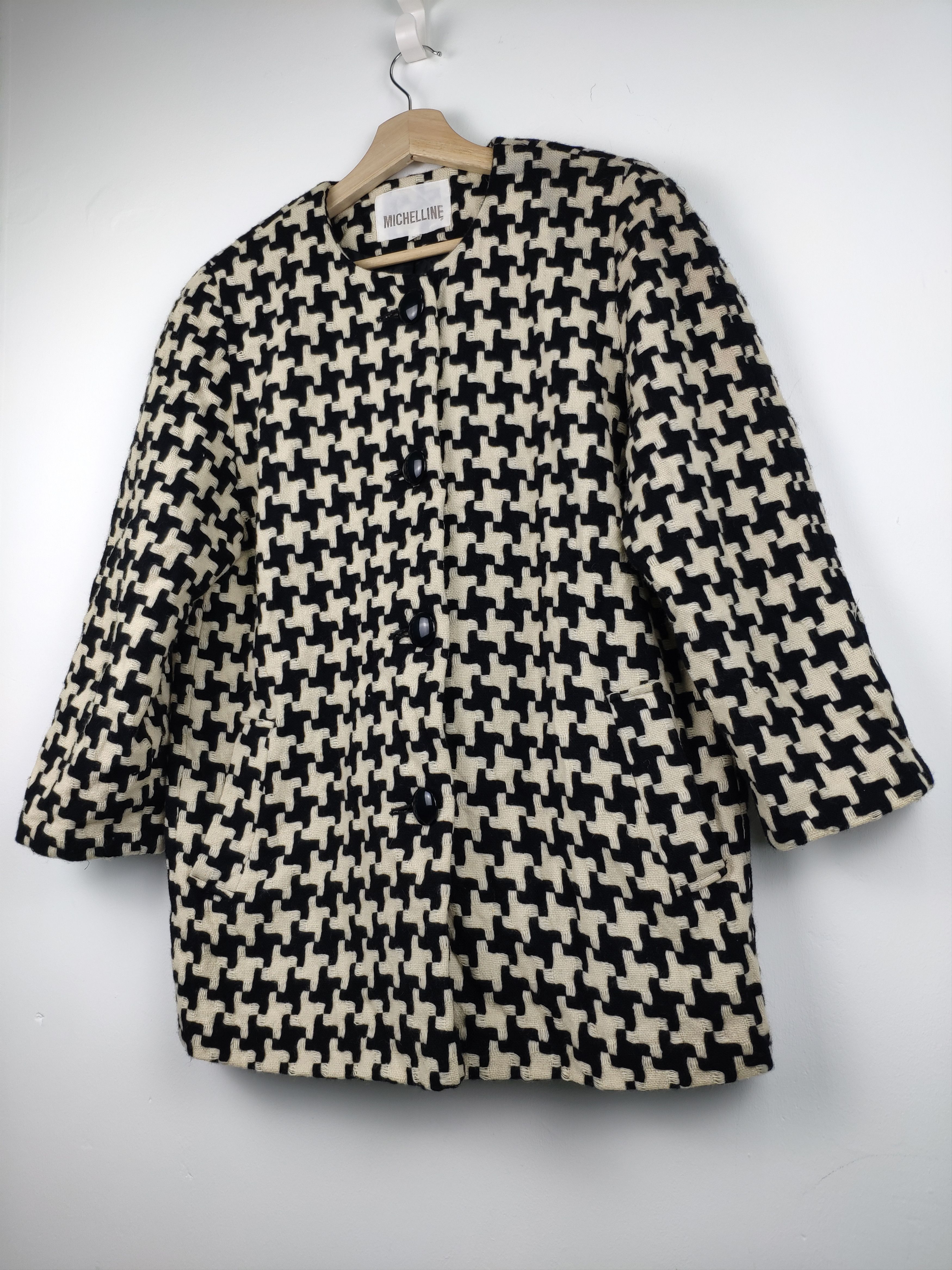 Japanese Brand × Vintage Steal 💥 Vintage Houndstooth Wool Coat By Michelline Size S / US 4 / IT 40 - 2 Thumbnail