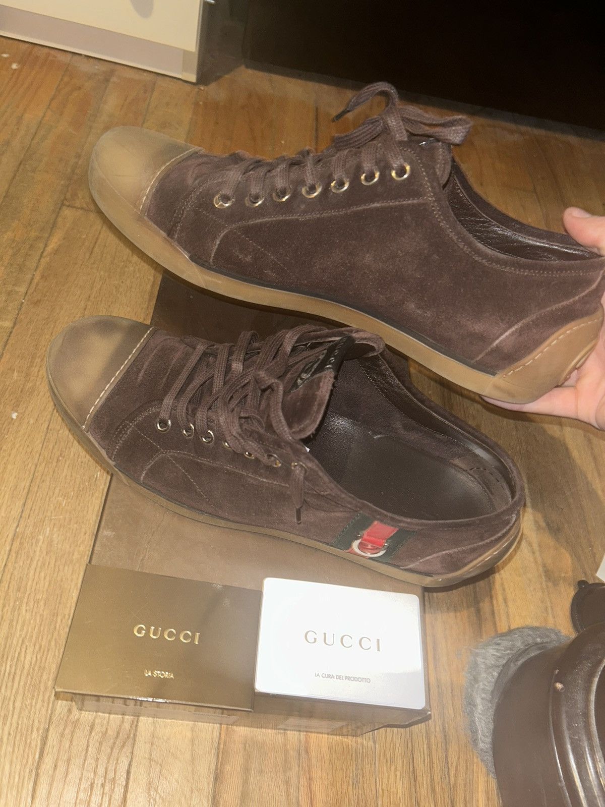 Gucci brown suede low tops